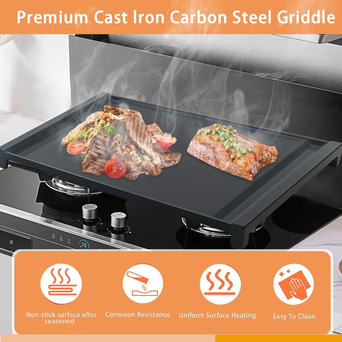Zemibi Upgraded WB31X24738 Griddle Replacement for GE Gas Stove, WB31X24998 Cast Iron Center Pan for Gas Range Parts Stove Top Pan Griddle Cooktop, 19.5" x 9.5"