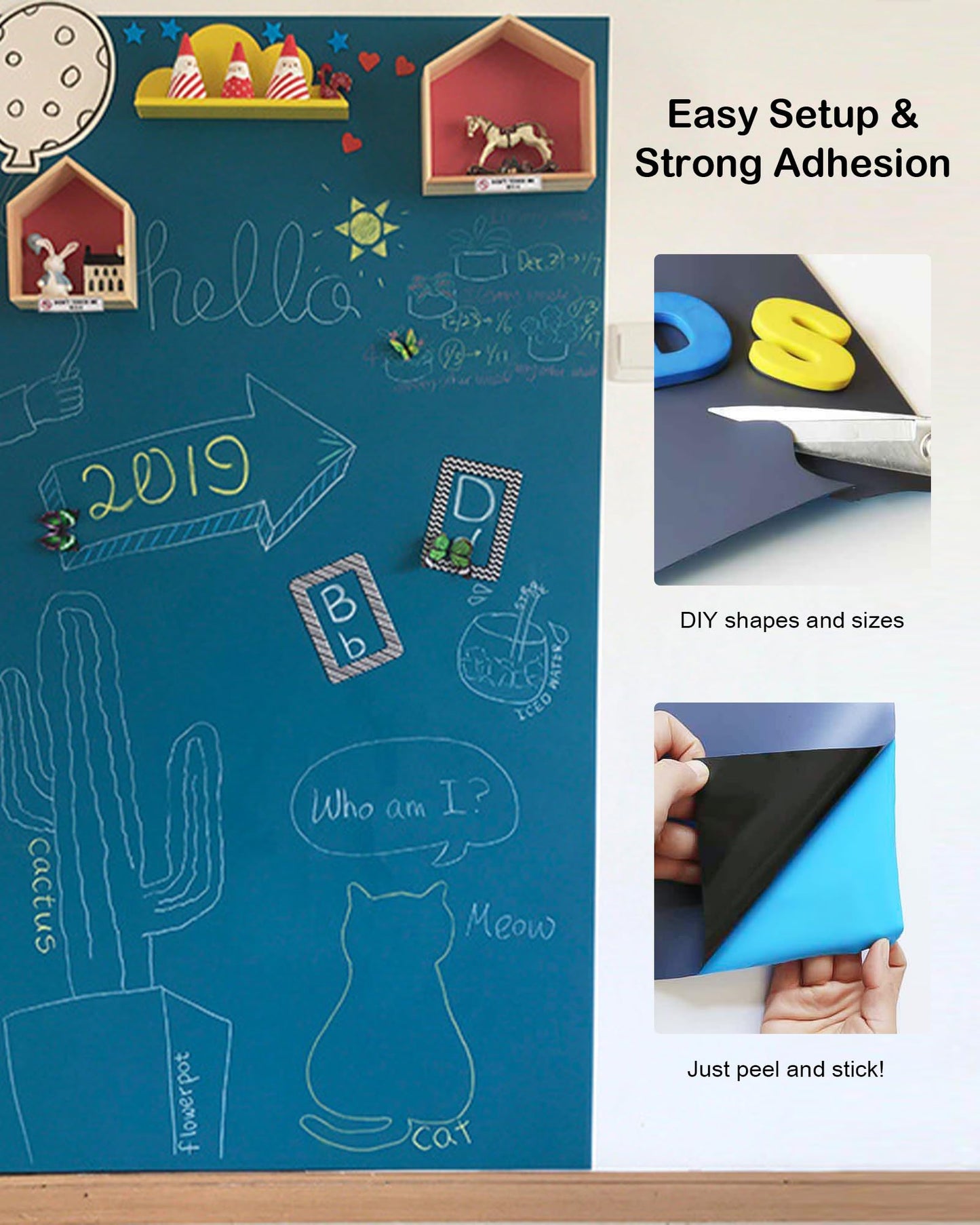 Magnetic Wall Decal for Kids, Magnetic Chalkboard Contact Paper for Wall, Playroom Essentials, Includes Dustless Chalks, Chalk Holder, Wipe Cloth, Stickers (Grey House, 34.6" x 58.3")