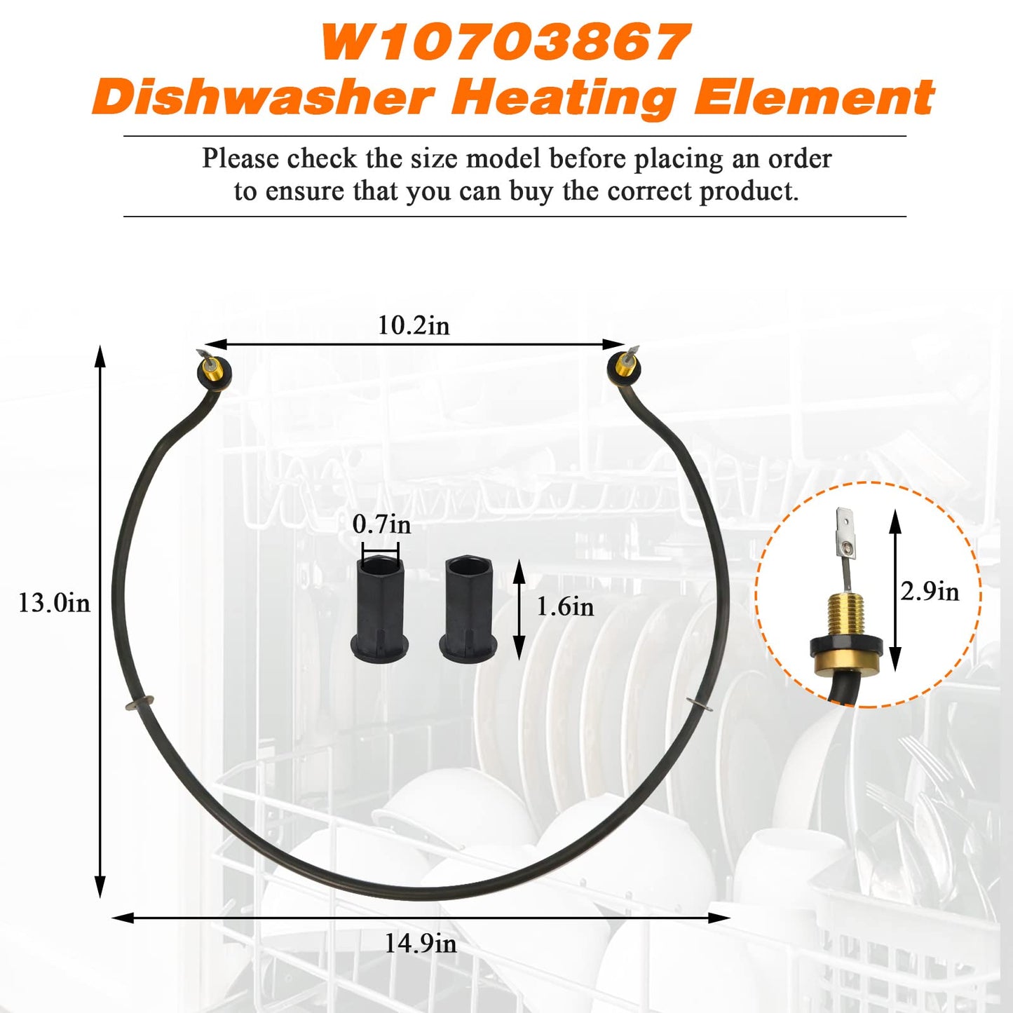 2026 Upgraded W10703867 Dishwasher Heating Element by Blutoget- Fit for Whirlpool Kitchen.Aid Ken.more Dishwasher - Replaces AP5809076 W10696509 W10195052 W10329322 W10473250 W10518402 W10687954