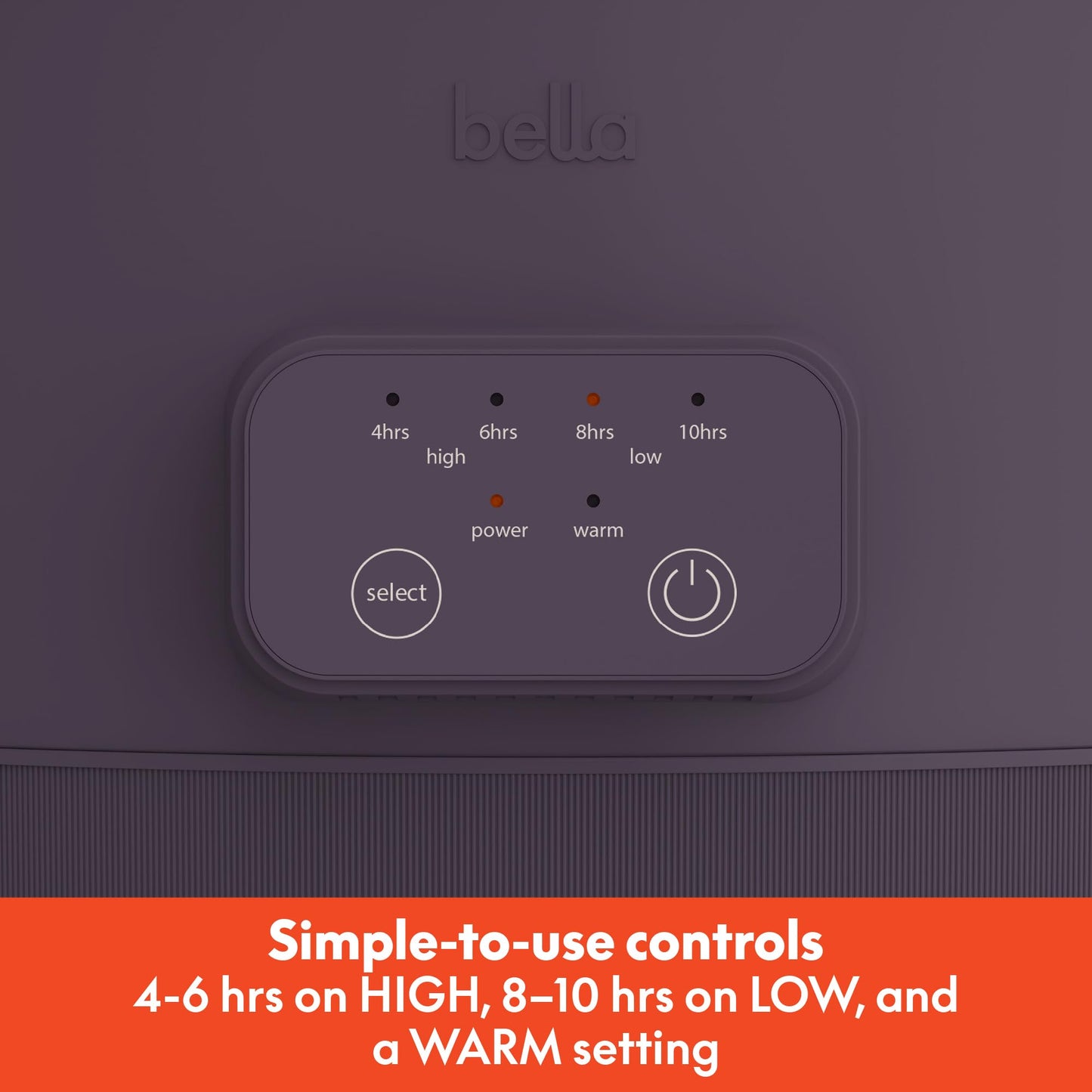 bella 6.0 Qt Programmable Slow Cooker, Ceramic Nonstick Coating, Adjustable Temperature & Cooking Times, Dishwasher Safe Stoneware Pot & Tempered Glass Lid, Tangle Free Cord Wrap, Plum