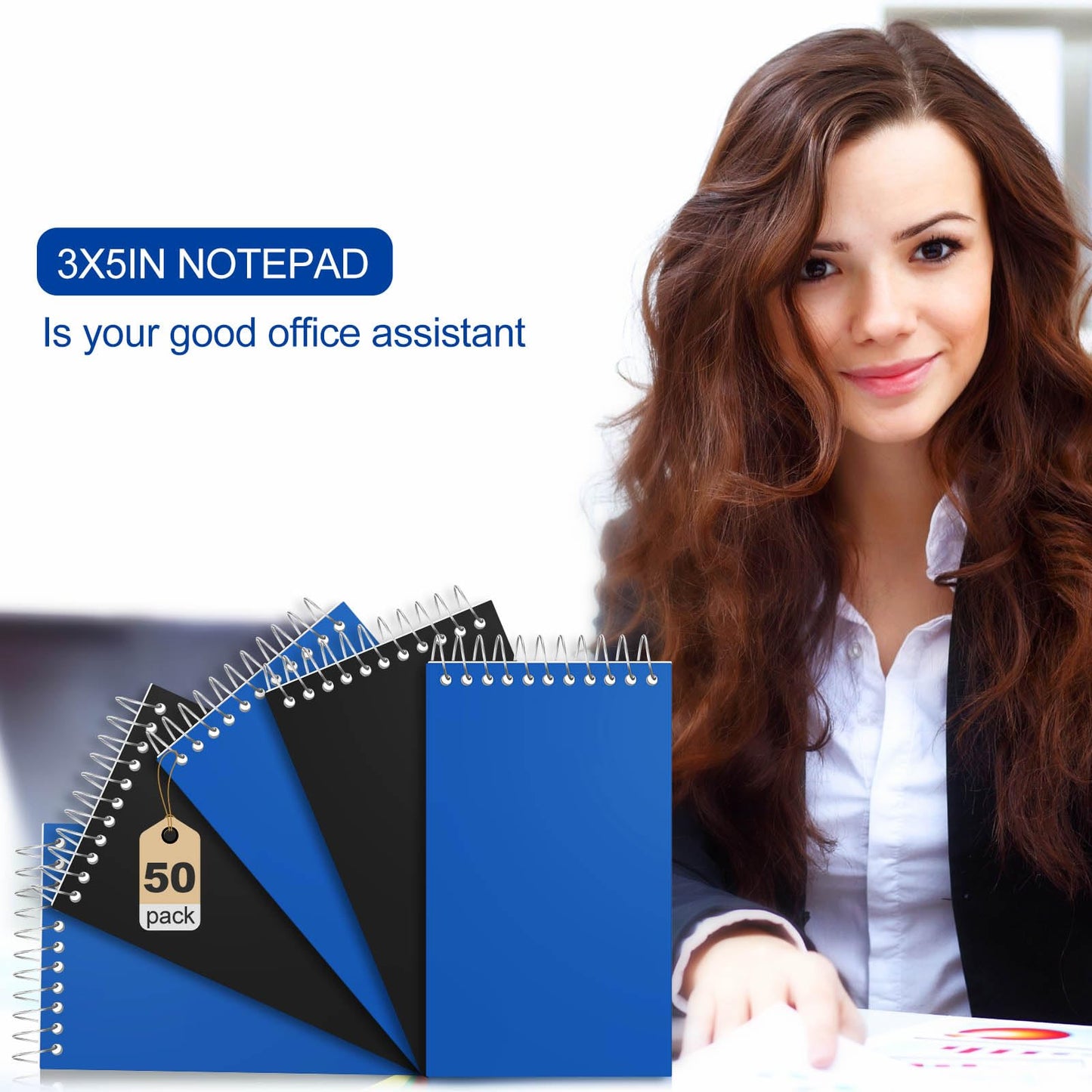 Cholemy 50 Pack Small Notepad 3 x 5 Inch Small Notebooks Mini Notepad Pocket Notebooks Mini Spiral Notebook Memo Pads Lined College Ruled Paper for Office School Supplies 75 Sheets (Black, Royal Blue)