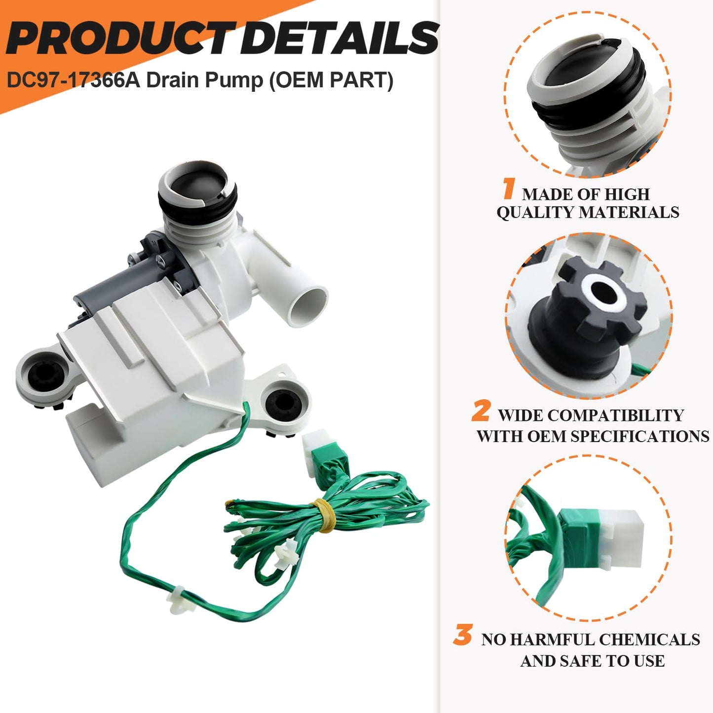 DC97-19289F DC97-19289B DC97-19289A PX3516-01 Washer Drain Pump (0EM) Assembly Fit for Samsung WA48 WA40 WA42 WA45 Series Washing Machine replaces DC97-19289A, DC97-17366A, DC97-17366J, DC97-17349B