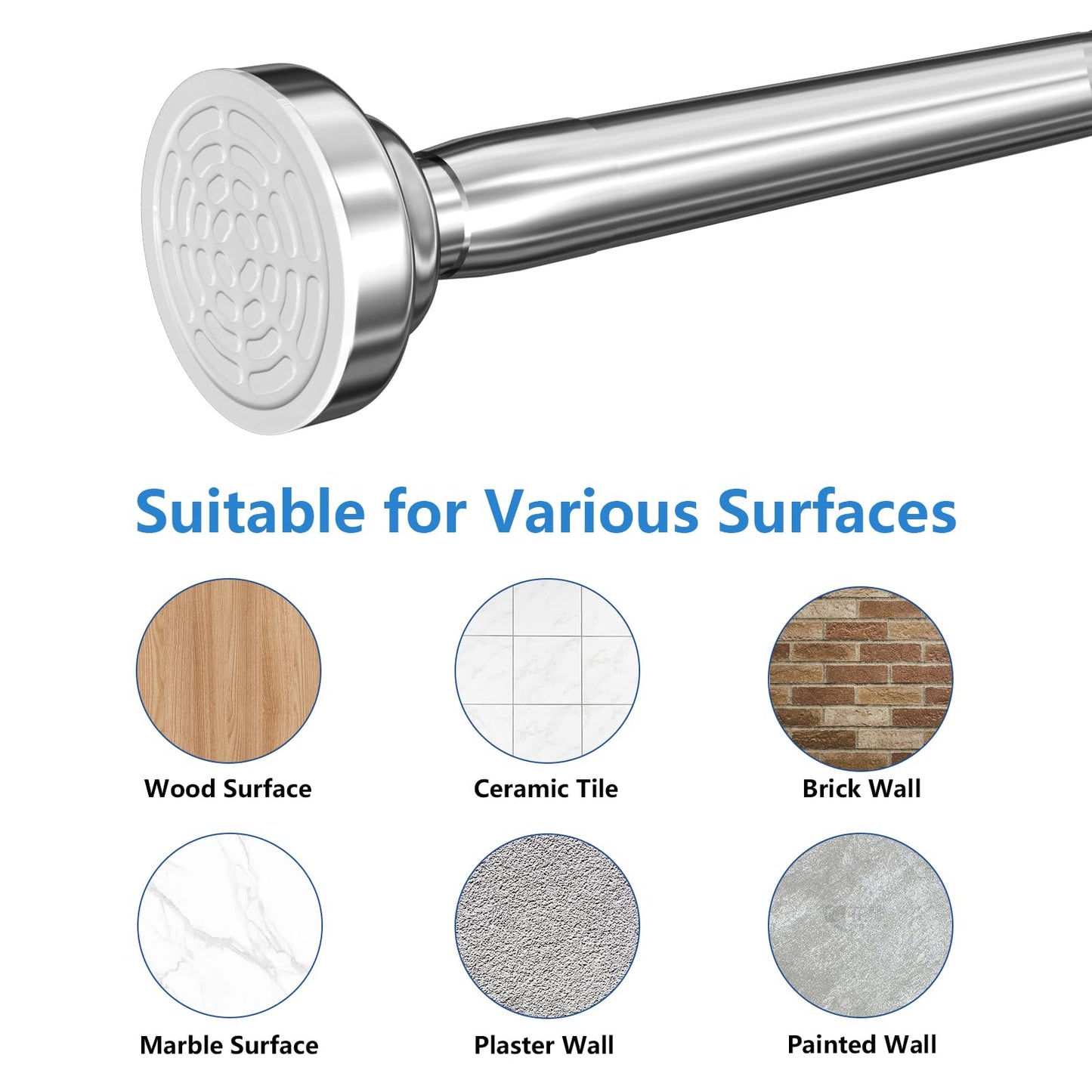 Umimile Shower Curtain Rod, 1 Inch Diameter Adjustable Spring Tension Curtain Rod, 304 Stainless Steel Shower Rod for Bathroom, Windows, Never Rust Non-Slip (Stainless Steel, 50-86”)