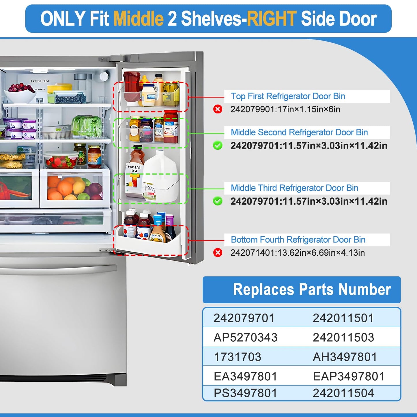 UPGRADED 242079701 Refrigerator Door Bin Replacement, Compatible with Frigidaire Kenmore Refrigerator Door Shelf Bin Parts 242011501 242011504 AP5270343 FFHB2750TS FGHB2868TF LGHD2369TF Door Shelf