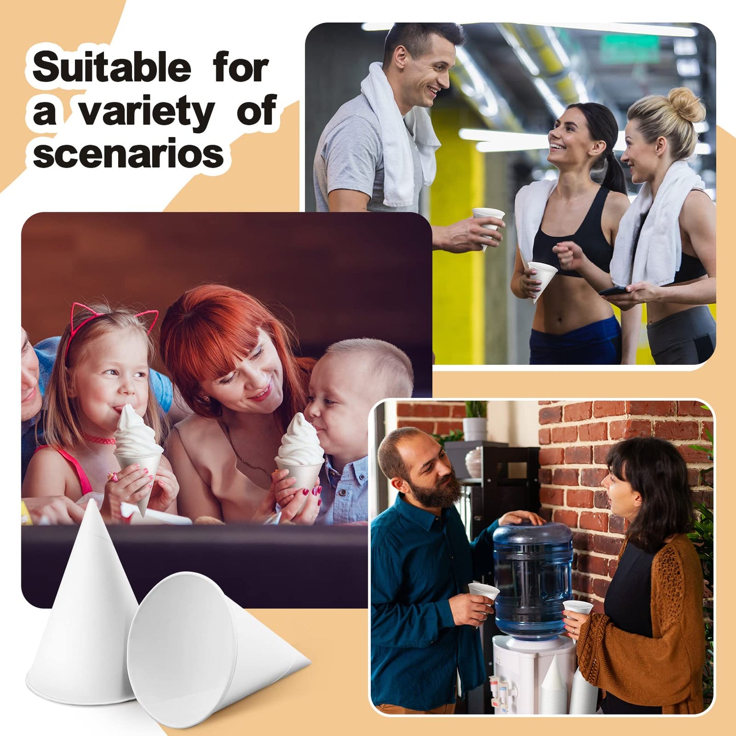 Roshtia 800 Pcs Paper Cone Cups Thicken Disposable Cone Cups for Shaved Ice, Slushies Water Cooler Dispenser, White (4 oz)