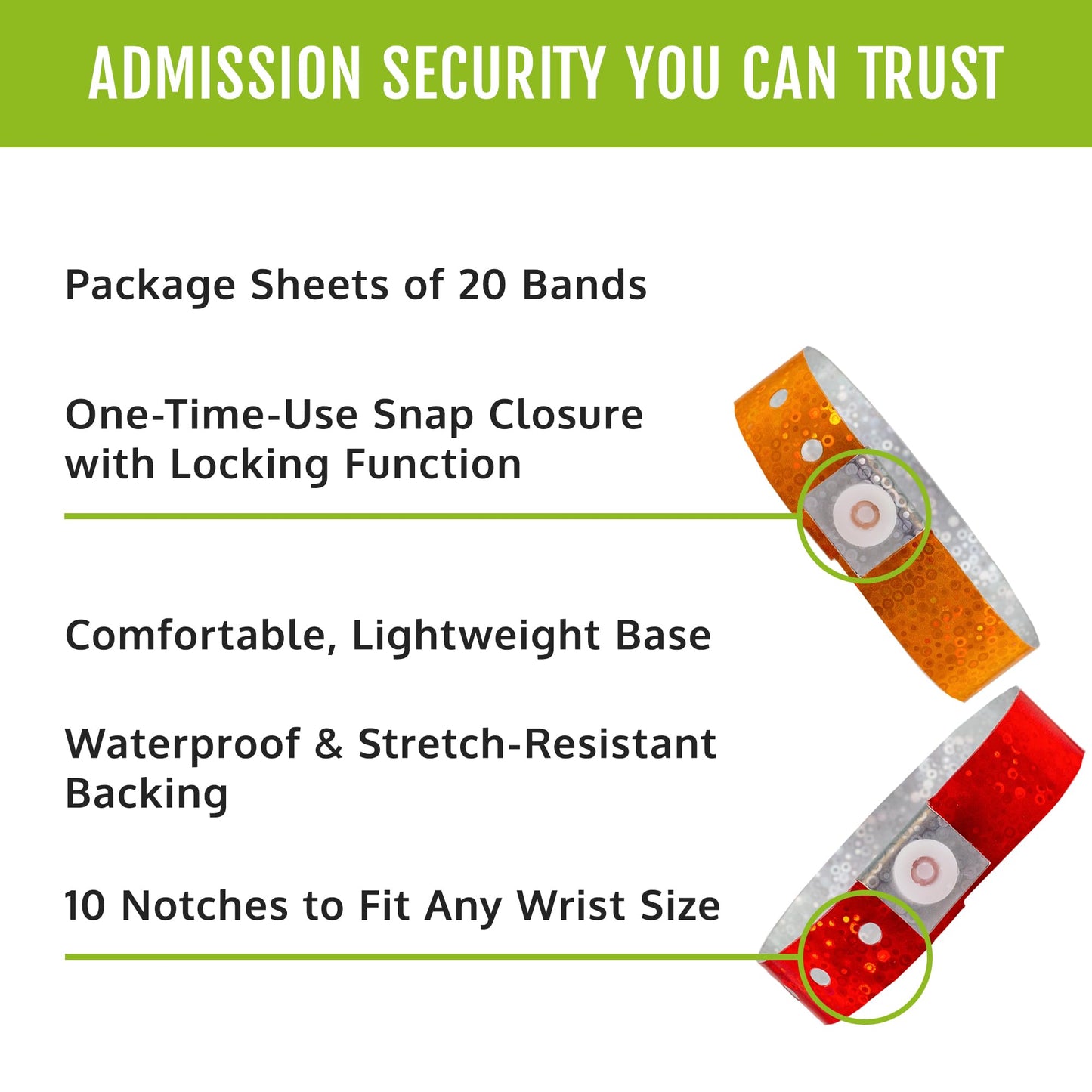 500 WristCo Variety Pack Holographic Plastic Wristbands for Events – Extended Wear, Glowing Color Prevents Reuse – Premium-Grade Bracelets for Hospital & Medical ID, Party & VIP Identification
