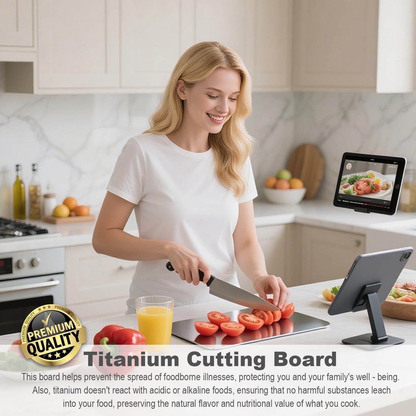 Titanium Cutting Board Set of 3, 100% Pure Titanium Cutting Boards for Kitchen, Non-Toxic Double Sided Food-Grade Chopping Board for Slicing and Dicing Meats, Dishwasher Safe (S+M+L)