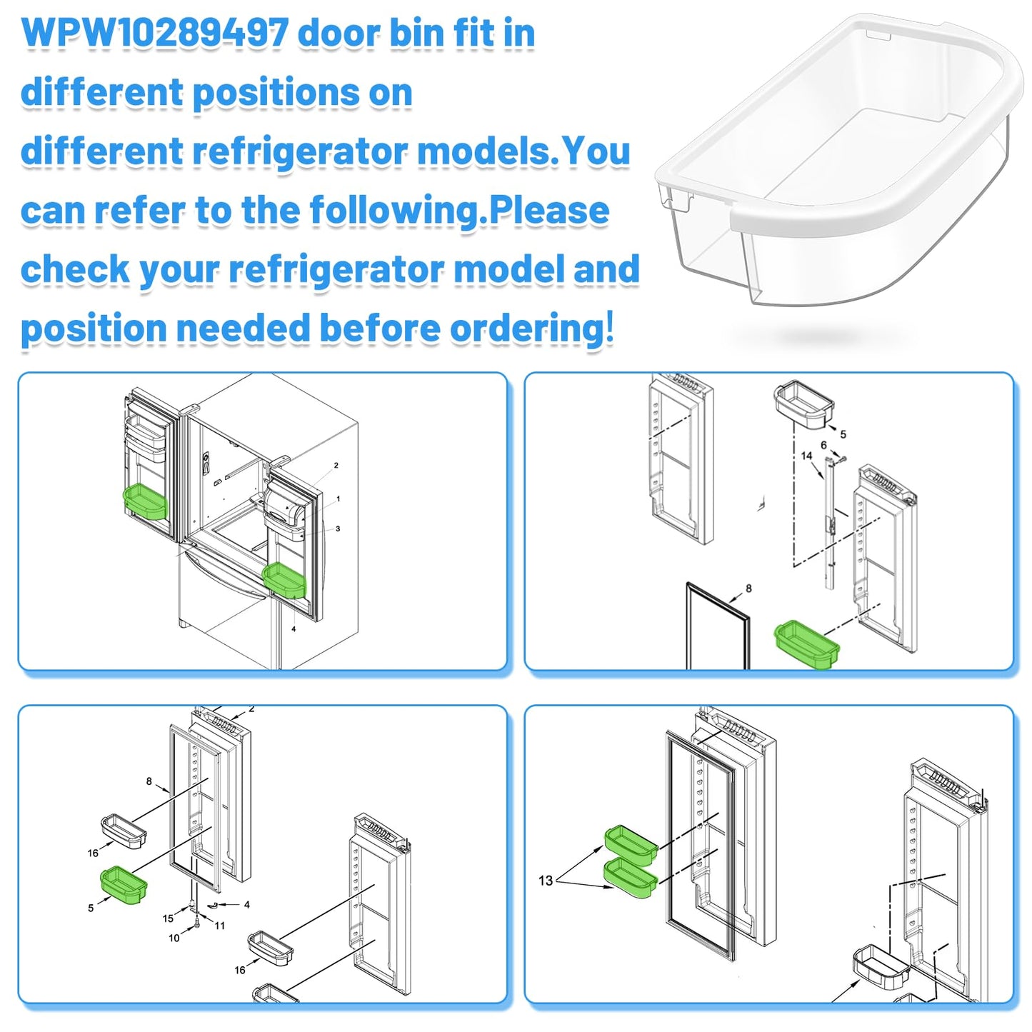 UPGRADED WPW10289497 Refrigerator Door Bin Replacement Compatible with Whirlpool Refrigerator Door Shelf Bin W10289497 WRF535SMBM00 WRF535SWHV WRF535SWHZ KRFF305ESS KitchenAid Kenmore Door Shelf