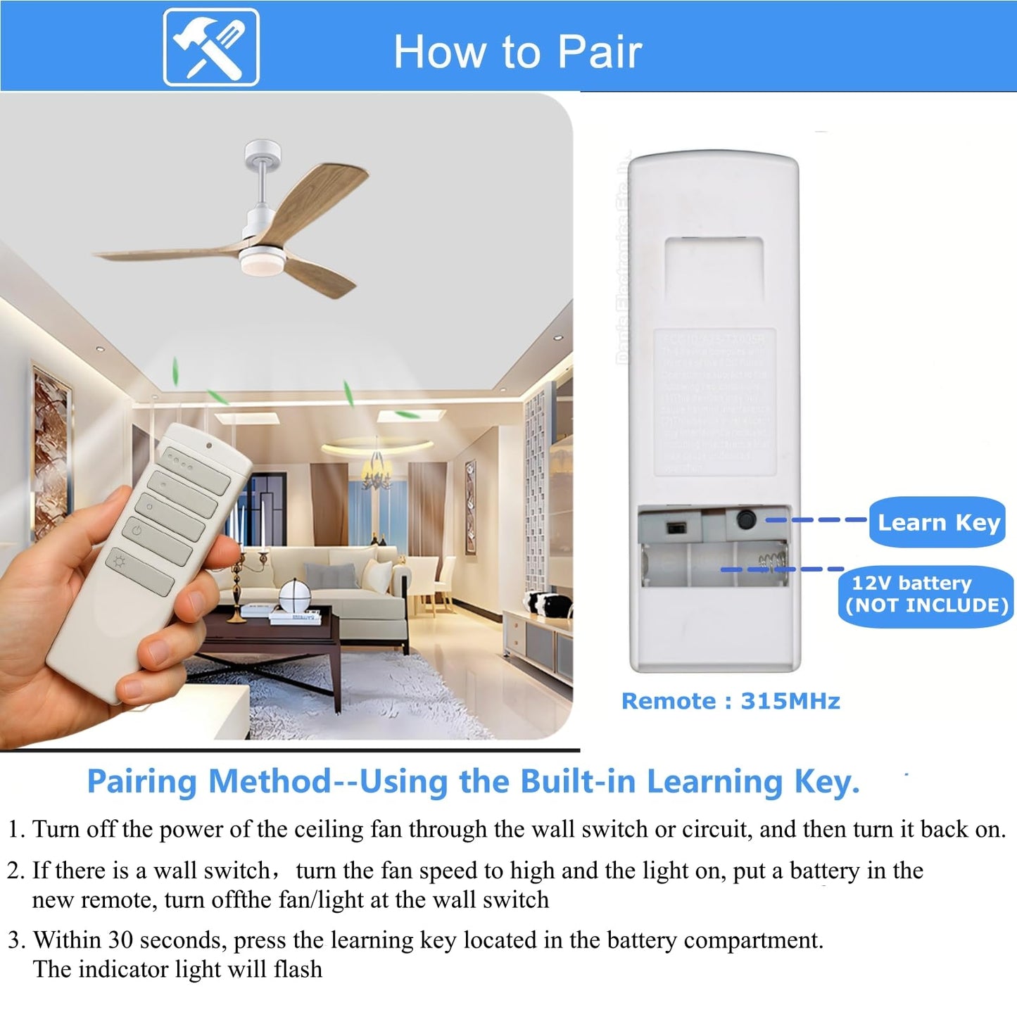 Replacement Remote for Harbor Breeze Ceiling Fan Remote Control, Light Dimmer 3-Speed Wall Mount for A25-TX001-R1, A25-TX005R, A25-TX013, ZJF-RT01A,315MHz(Remote Only)