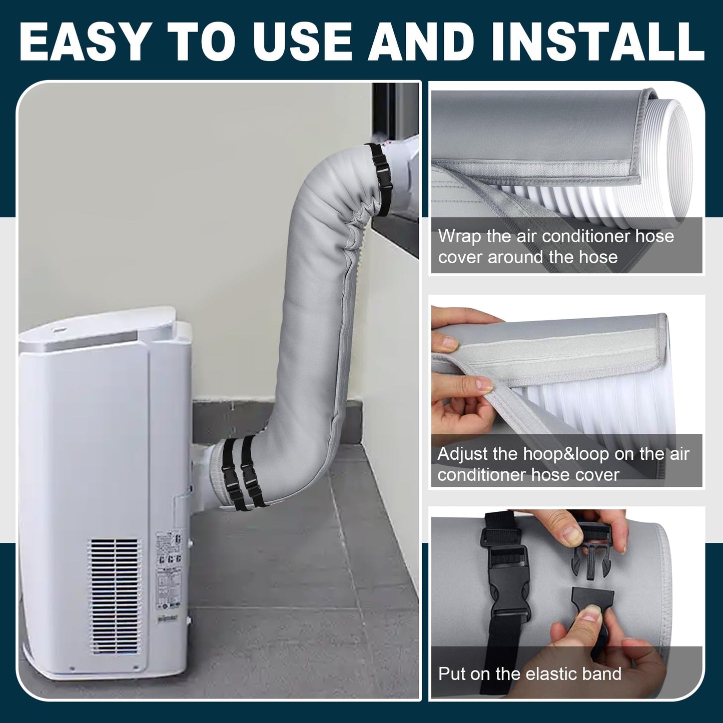 Air Conditioner Hose Cover Wrap, Portable AC Hose Insulation Sleeve Fits for 5" & 5.9" Diameter Exhaust Hose, Insulated Hoses Duct Vent Cover with 3 Adjustable Straps, 59" L x 21" W, 2 Pack