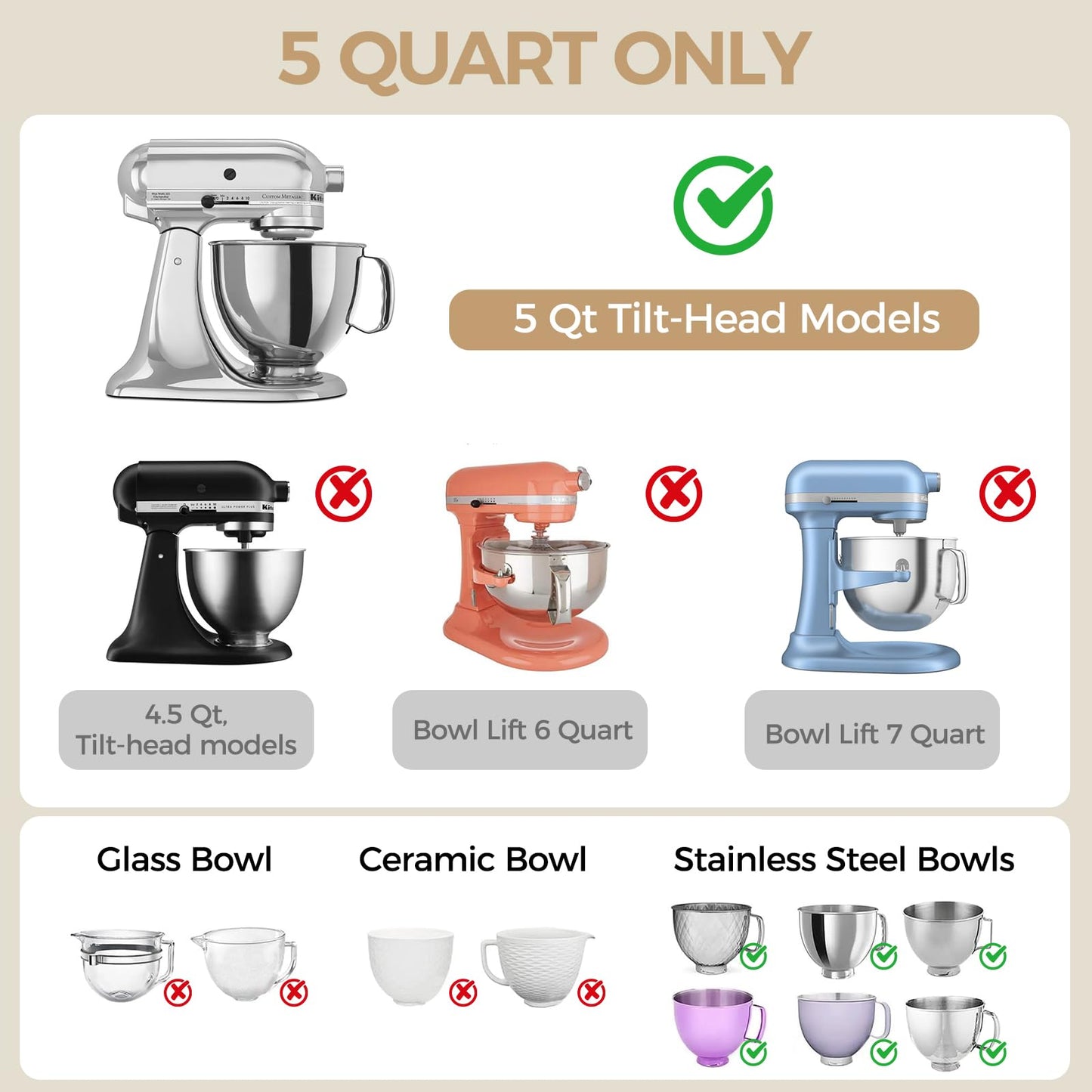 Forenee 5 Qt Collapsible Silicone Liners for KitchenAid Tilt-Head Mixers 3-Pack Bowl Insert Aid Set with Lids, No More Mixer Bowls Needed for Easy Baking