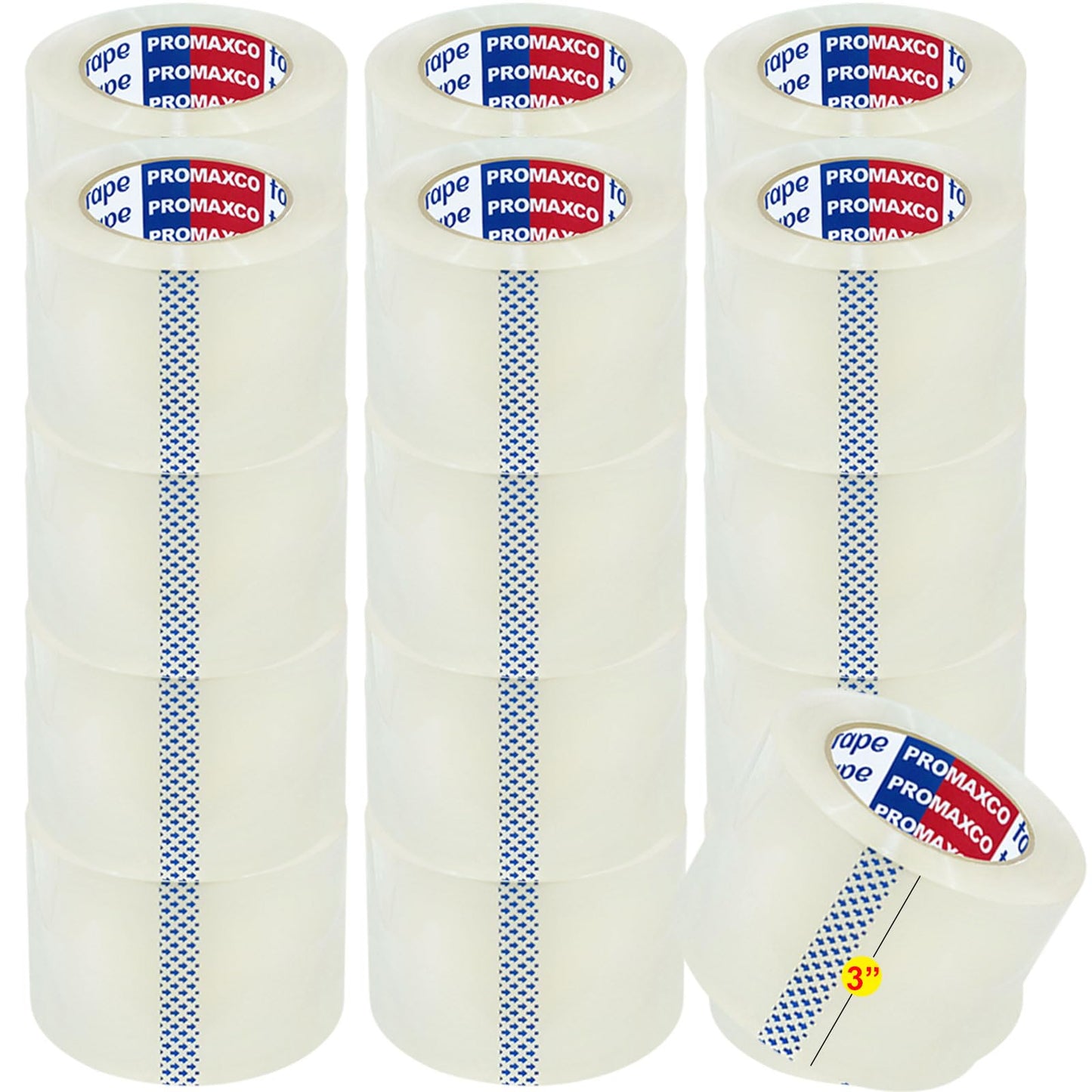 PROMAXCO 3" Heavy Duty Packing Tape, 24 Rolls, Clear, 3" Core, Total 1320Y, Clear, 2.2 mil, 3 inch x 55 Yards, Refill for Packaging and Shipping(3" Width, not 2" Width)