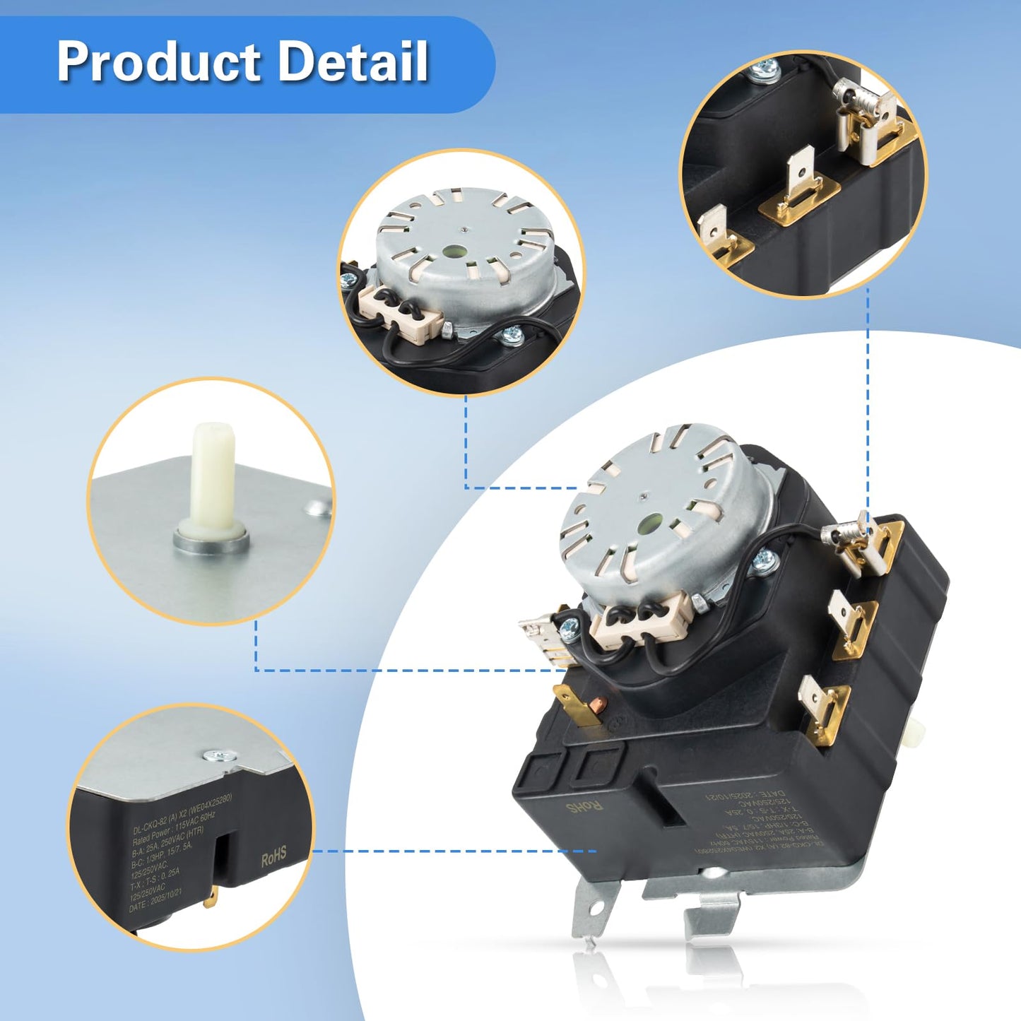 WE04X25280 Dryer Timer Replacement for GE & Hotpoint Electric/Gas Dryers, OEM Timer Switch Control Compatible with TMD1EM35, 234D2377P005, Replaces 4467035, AP6032628