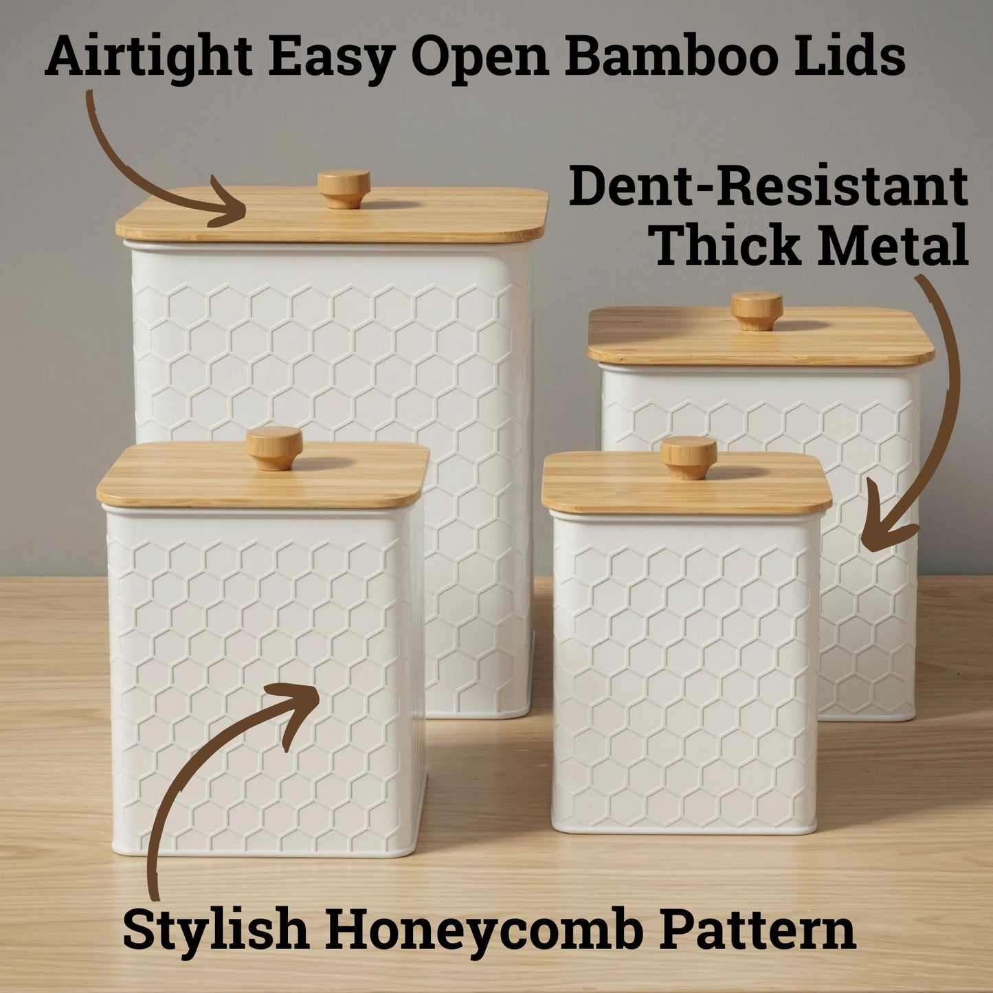 Kitchen Canisters for Countertop Set of 4 - Textured Iron Kitchen Canisters with Airtight Lids - Flour Sugar Canister Set - Flour and Sugar Containers Farmhouse - Coffee Jar for Counter - White Jar x4