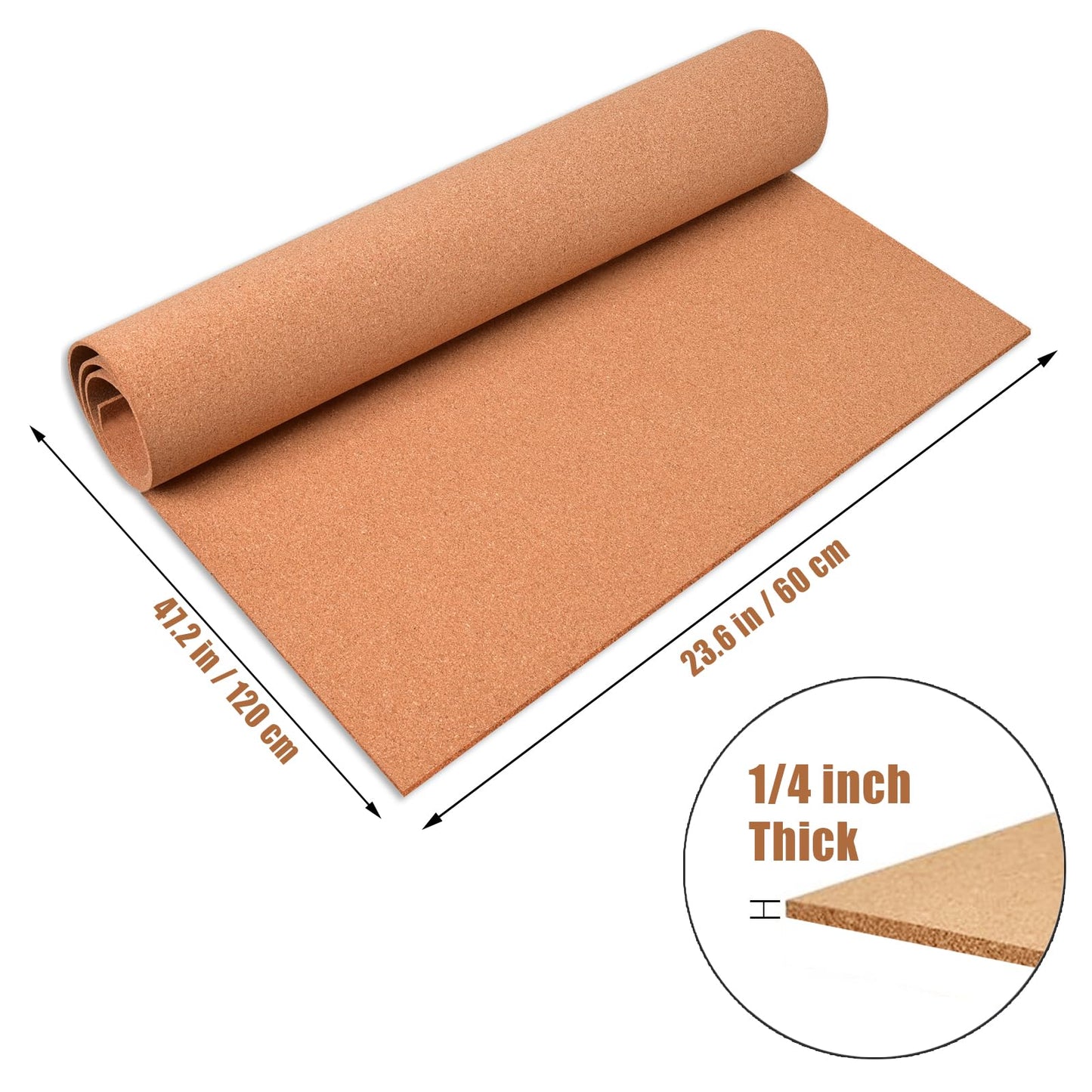 Aitakatta Cork Board Roll, 1/4" Thick Cork Boards for Walls, Approx 48"x24" Cork Board Rolls Bulletin Boards for Home School Officel(6mm,Roll,60120)