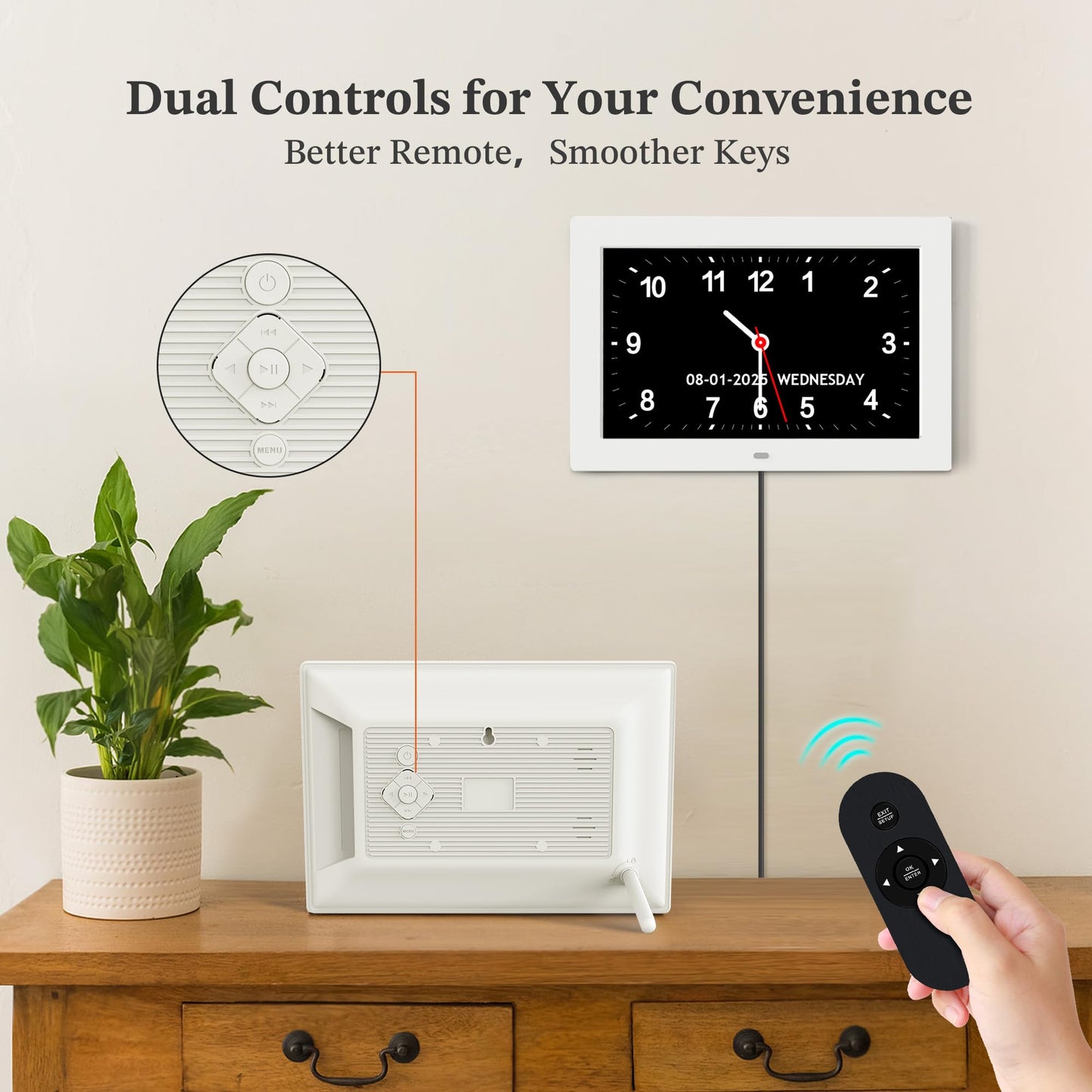 10.1'' Digital Clock, 1280*800p HD Extra Large Display, Dementia Clock For Seniors, 10 Reminders & 6 Alarms, Auto Dimming & DST, Remote Control, Digital Clock With Date, Time, Day Of Week, White