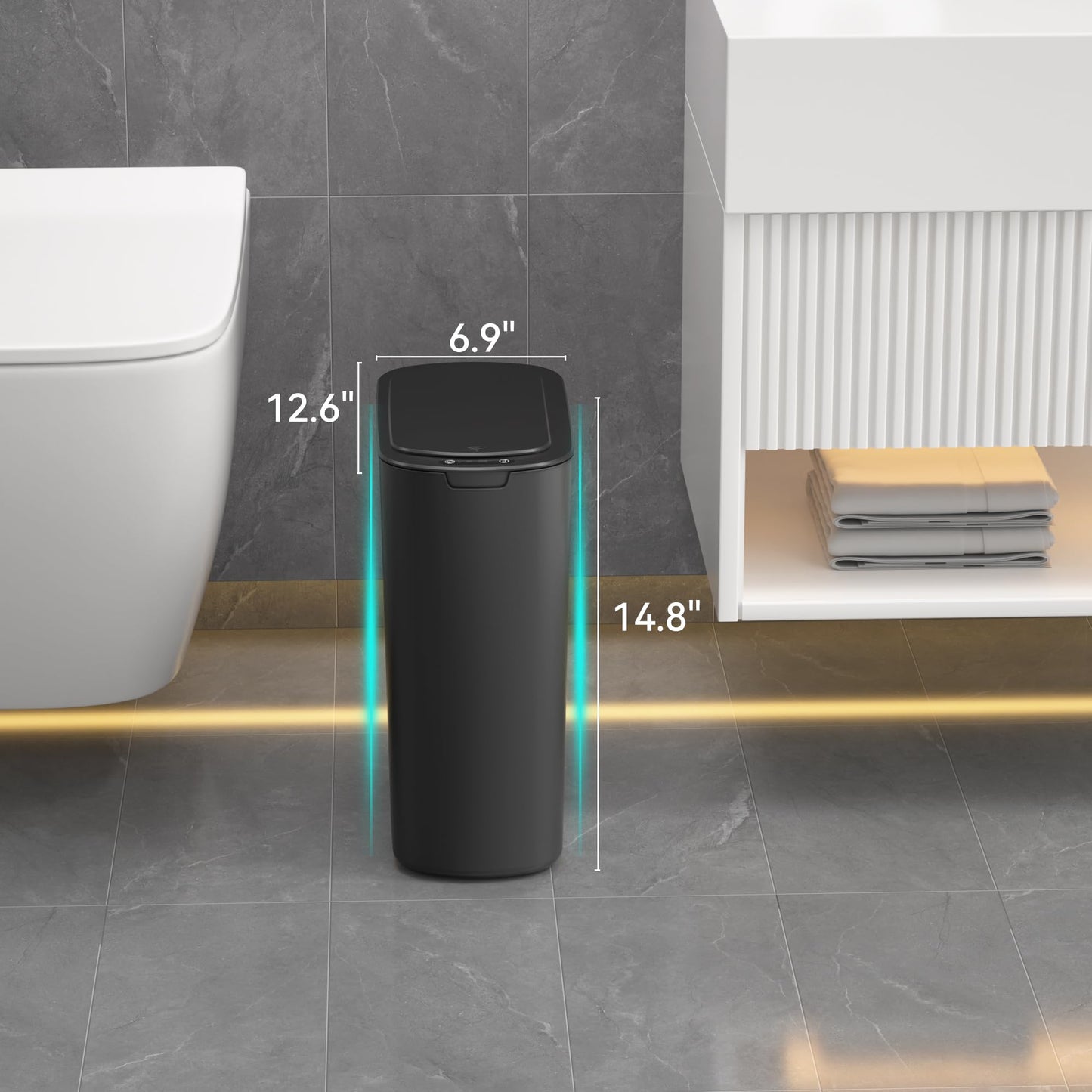 LJIACLEA 5 Gallon Motion Sensor Bathroom Trash Can Automatic Garbage Cans with Lid Touchless Smart Slim Plastic Trash Bin for Kitchen, Bedroom, Toilet, Office, Living Room