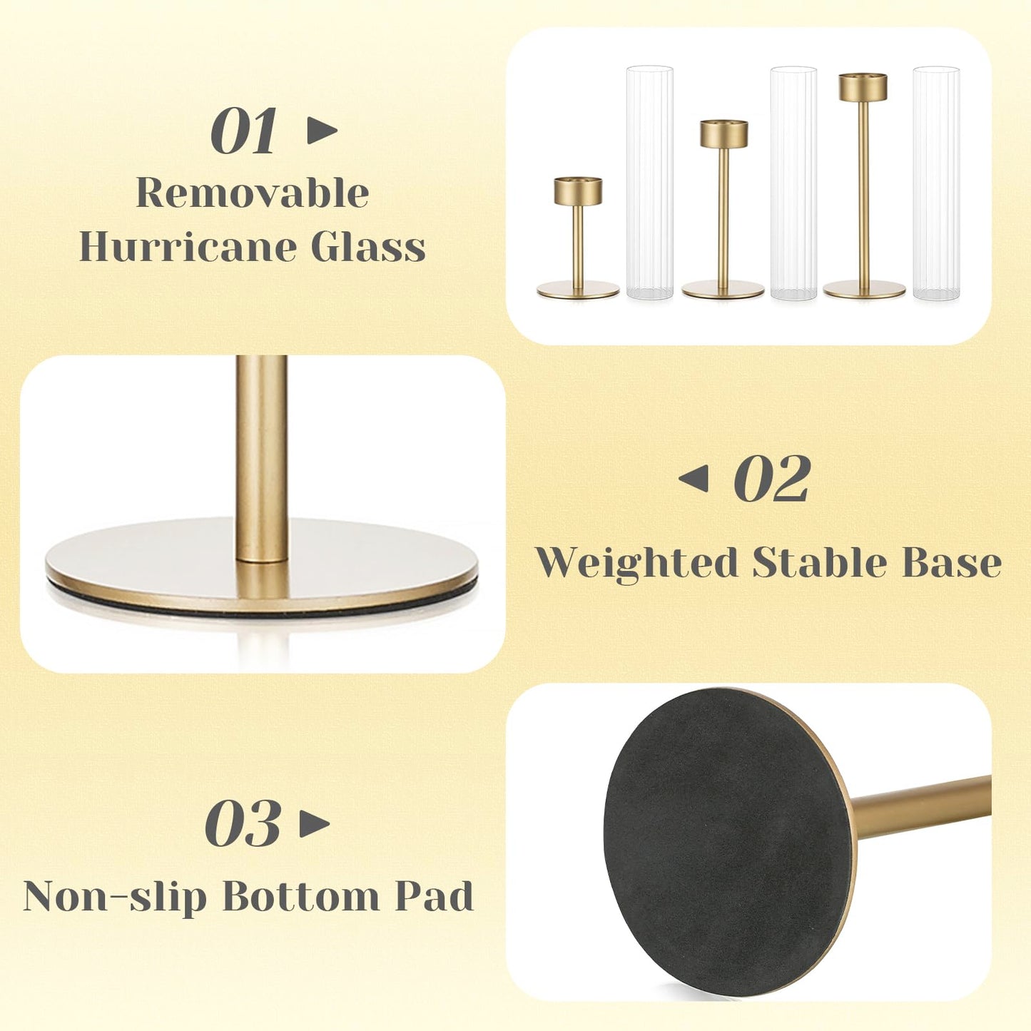 Hewory Gold Hurricane Candle Holders: Brass Candlestick Holders Set of 6 Tall Taper Candle Holders for Candlesticks Candle Sticks Holder Decor for Table Centerpiece Wedding Party Christmas Decorations