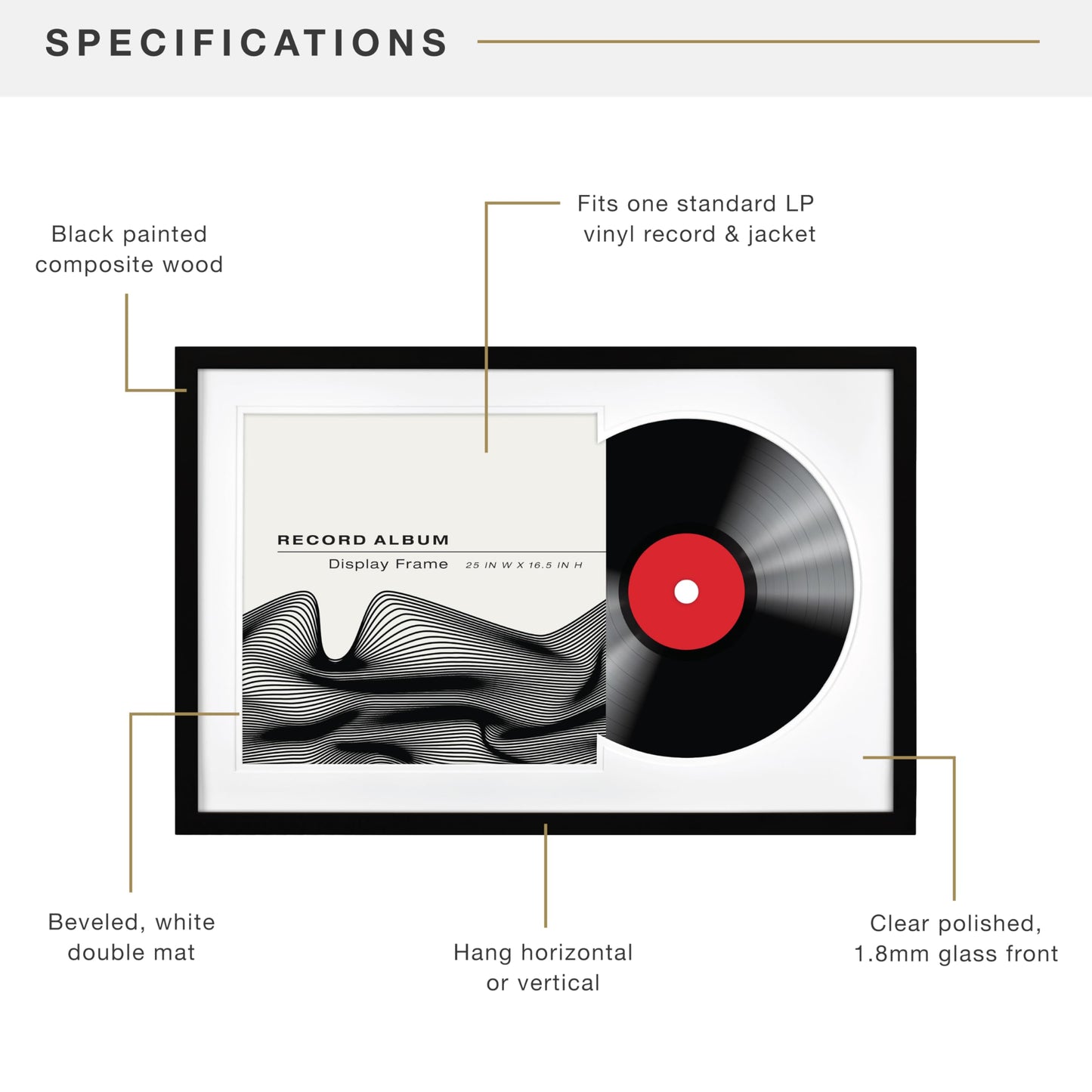 MCS Double Matte Record Album Frame, 16.5x25 Record Frame, Black for LP Vinyl Record & Jacket Display (1-Pack)
