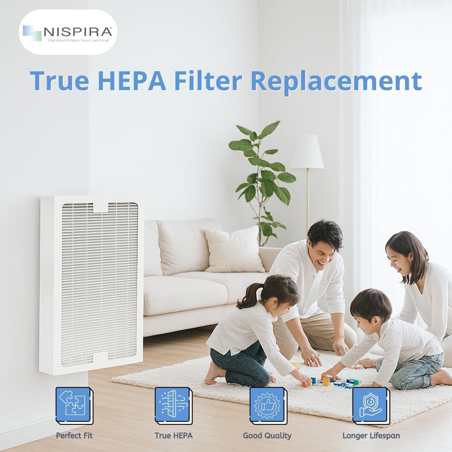 Nispira True HEPA Replacement Filter Compatible with Hunter Models 30966, 30747, 30748, 30750, 30856, 37748, 37750 Air Purifier, 1 Pack