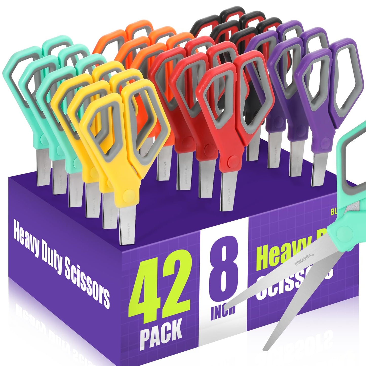 BURVAGY 42Pack 8" Scissors All Purpose, Heavy Duty Scissors with Ultra Sharp Blades Comfort Grip Handles - For Office Home School Sewing Fabric Crafts, High/Middle School Student Teacher Scissor