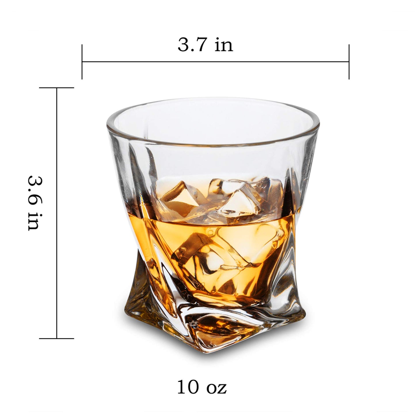 KANARS Whiskey Glasses Set of 4, 10 Oz Crystal Old Fashioned Cocktail Glass in Gift Box, Twisted Lowball Bourbon Tumbler for Scotch Whisky Cognac, Rock Barware for Men Gift Christmas