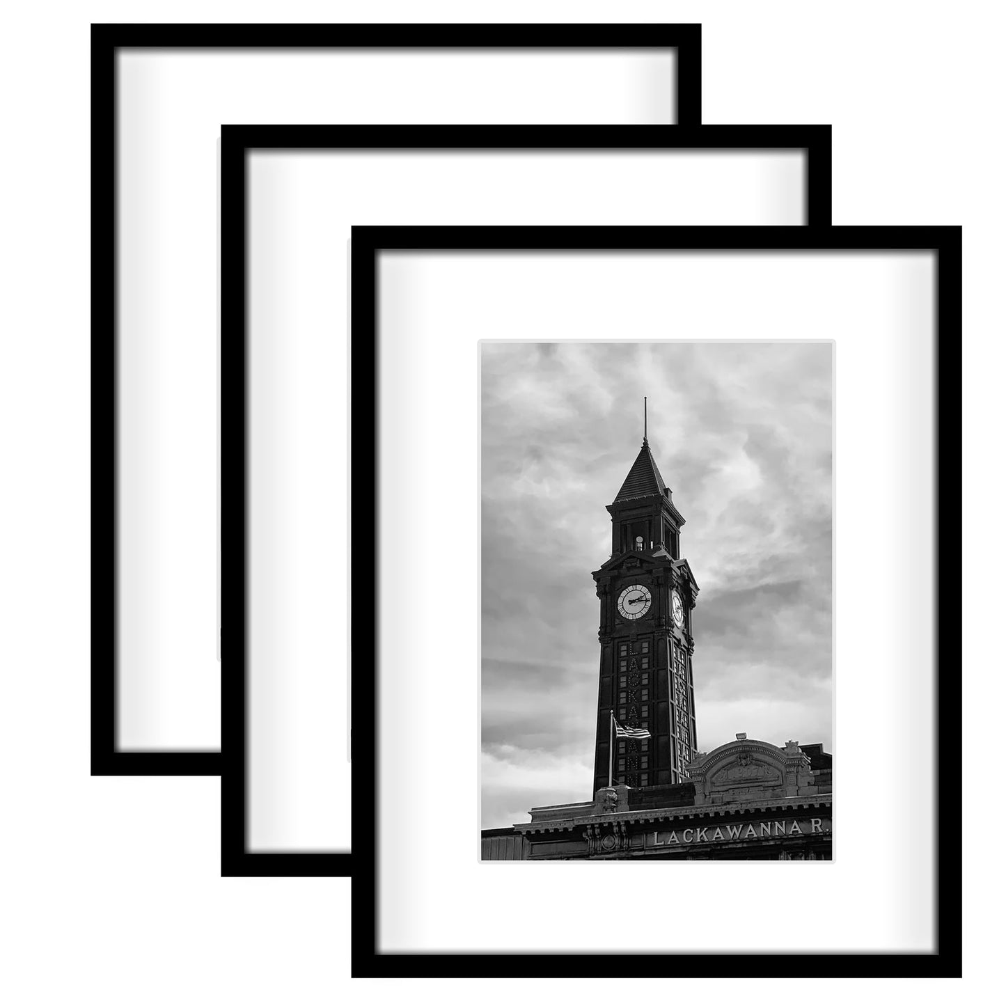 Wiscet 16x20 Picture Frame Set of 3, Display Pictures 11x14 with Mat or 16 x 20 Poster Frame without Mat, Wall Gallery Photo Frames, Black