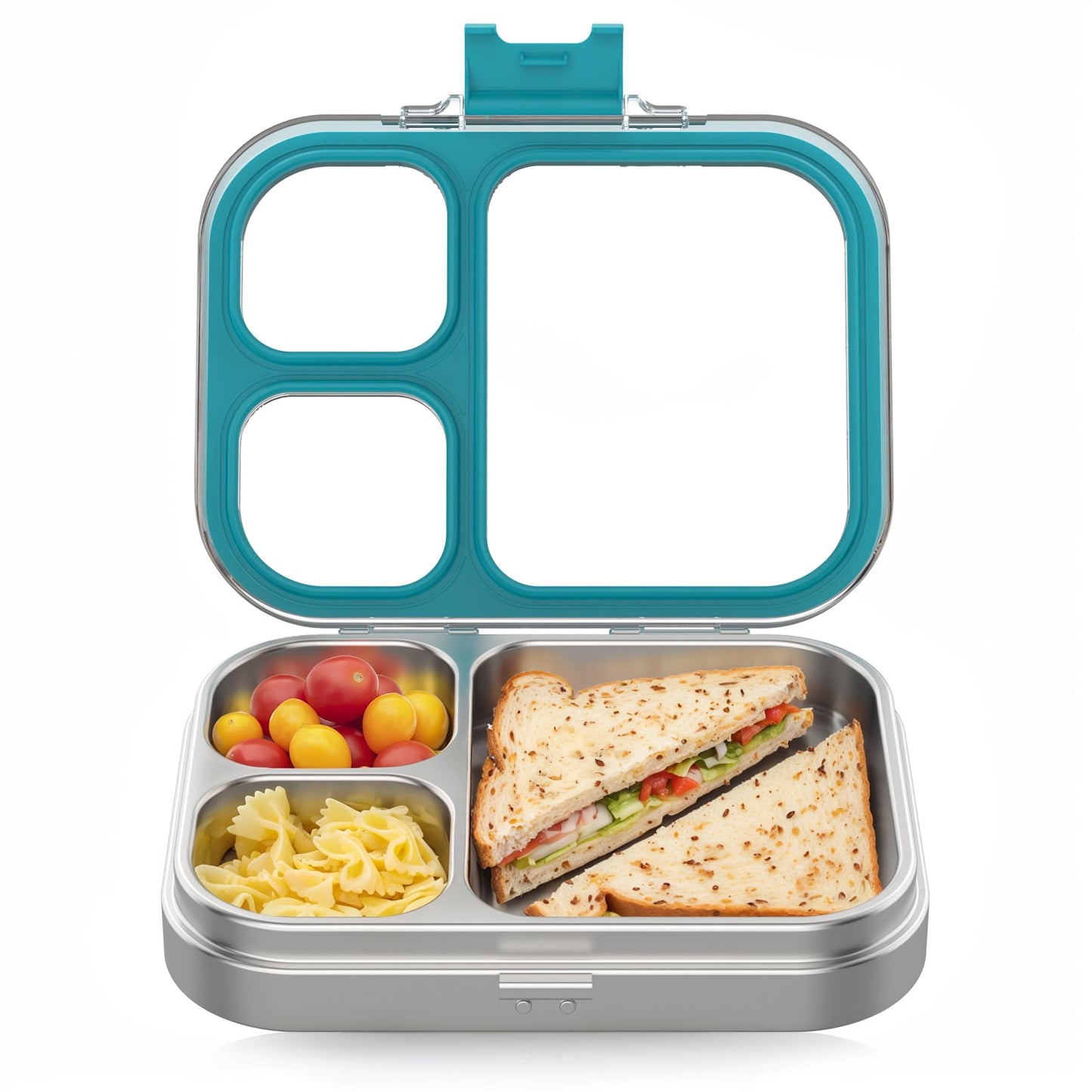HOMEKOL Stainless Steel Bento Lunch Box, 3-Compartment Leak-Proof Lunch Container for Kids & Adults, BPA/BPS-Free 304 Metal Food Box, Dishwasher Safe, Clear Tritan Lid, Blue (Not Insulated)