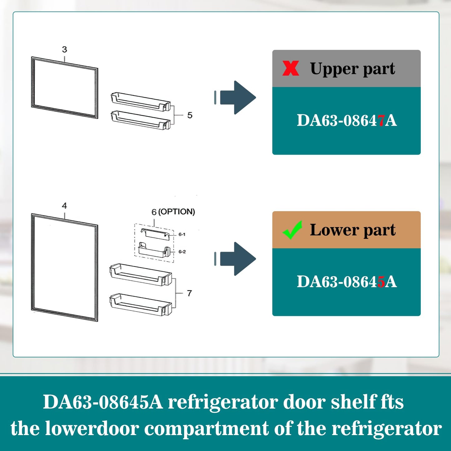 DA63-08645A Door Shelf Bin (OEM) Compatible with samsung RT18M6215SG, RT18M6215SR, etc, Part Number: PD00044855,4864777, AP6241328, PS12082570, EAP12082570