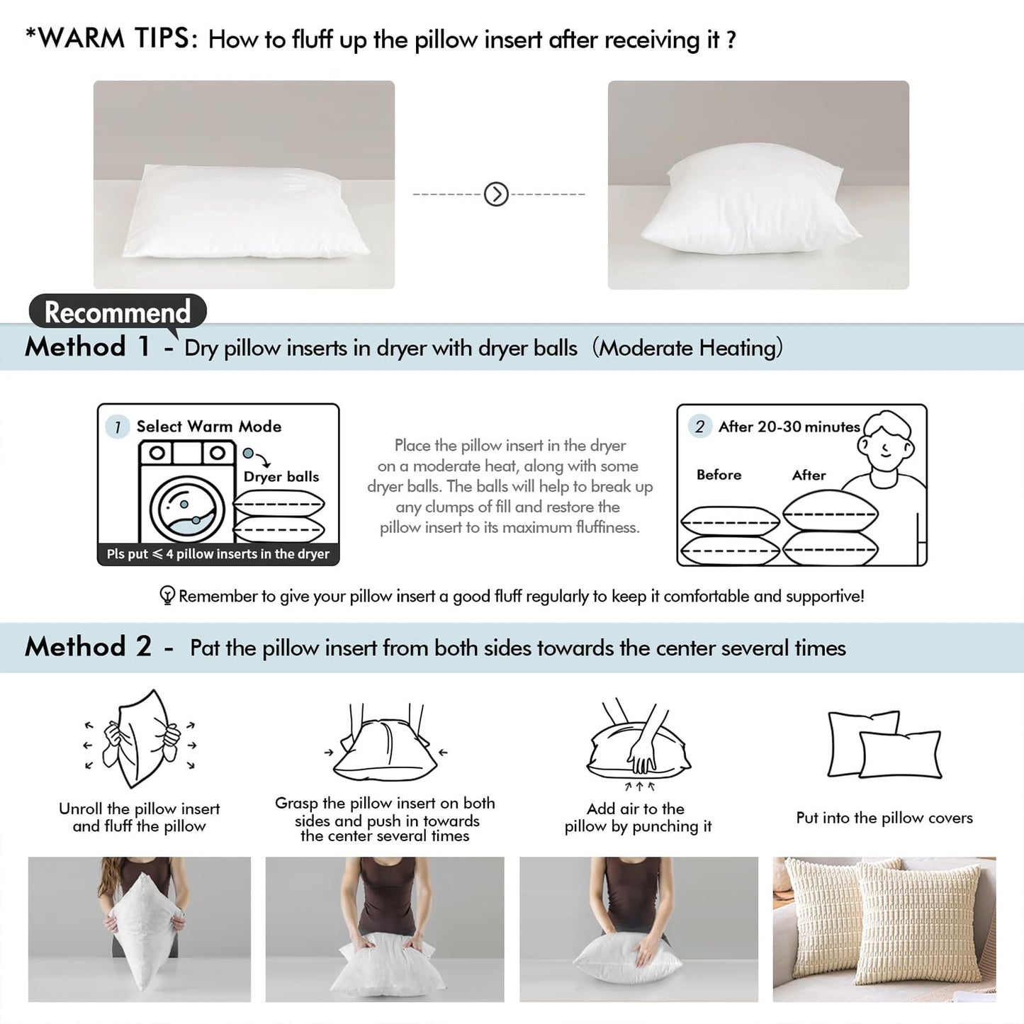 MIULEE Throw Pillows Inserts, Pack of 4 18x18 Inch 100% Virgin Fiber Filling Bed Couch Pillows