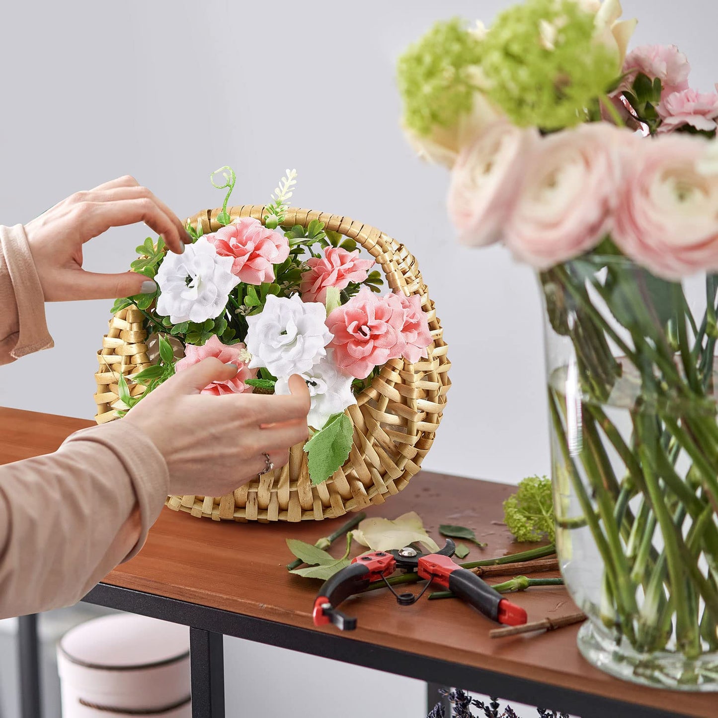 Taiyin 6 Pack Rattan Flower Girl Basket Half Moon Straw Wicker Basket with Handle 6.7" x 6.5" x 4.3" Ideal for Wedding Flower Girl, Picnic, Garden Storage and Home Decor (Nature)