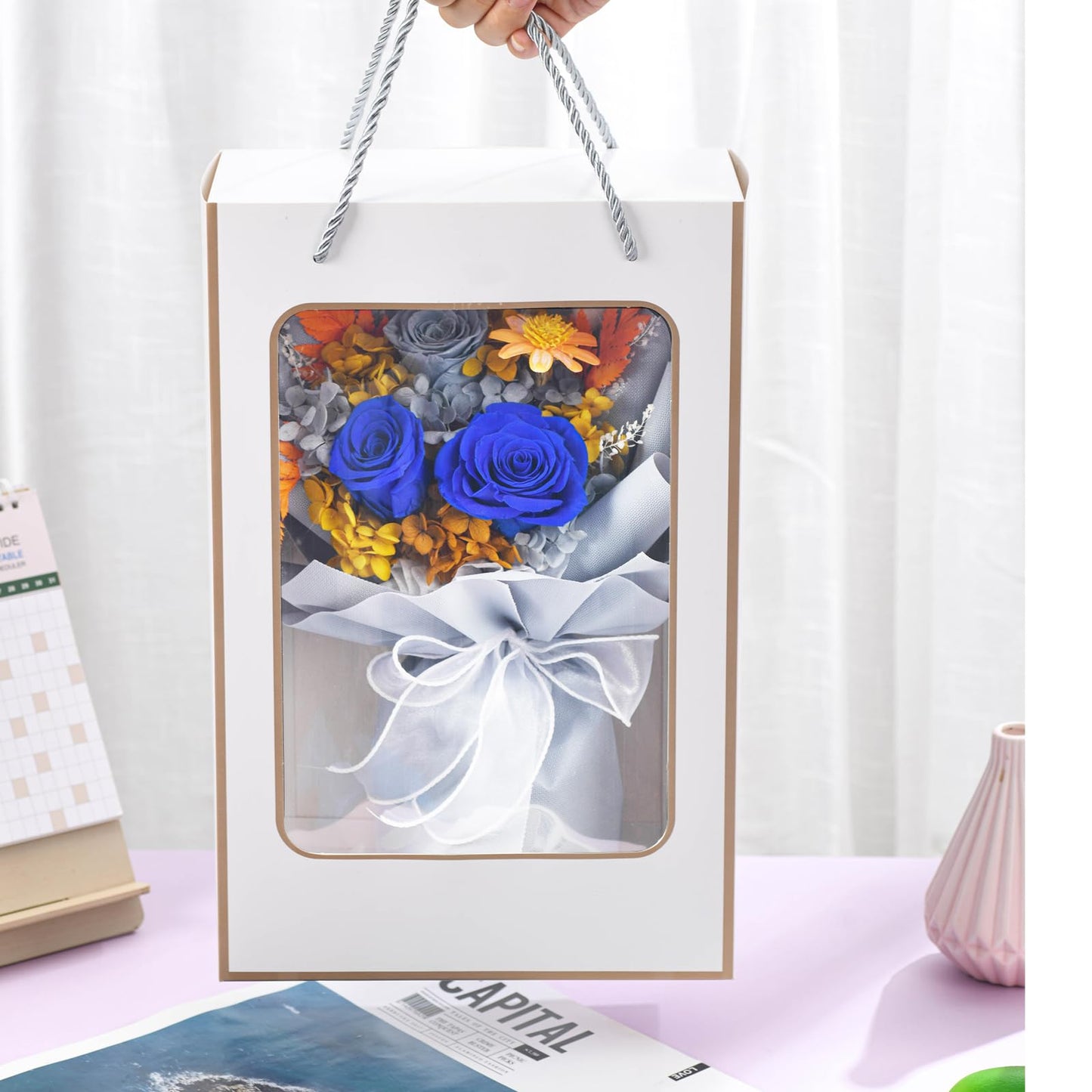 lovenfold Flowers for Delivery Prime,Preserved Flowers Bouquets,Blue Rose Bouquets That Last 1-3 Years,Birthday Flowers Gifts for Women Mom Grandma Wife Friends