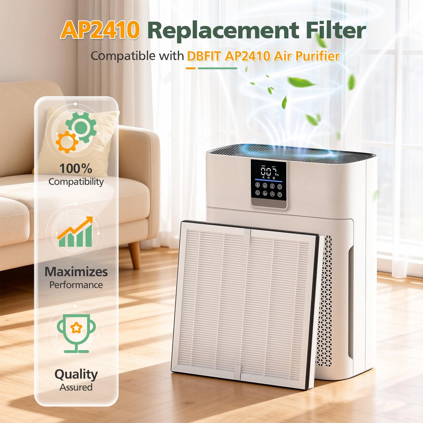 AP2410 Replacement Filter Compatible with DBFIT AP2410 Air Purifi-er, HEPA Air Filter and Activated Carbon Filter for Dust Pets Pollen Smoke, 2 Pack(White)