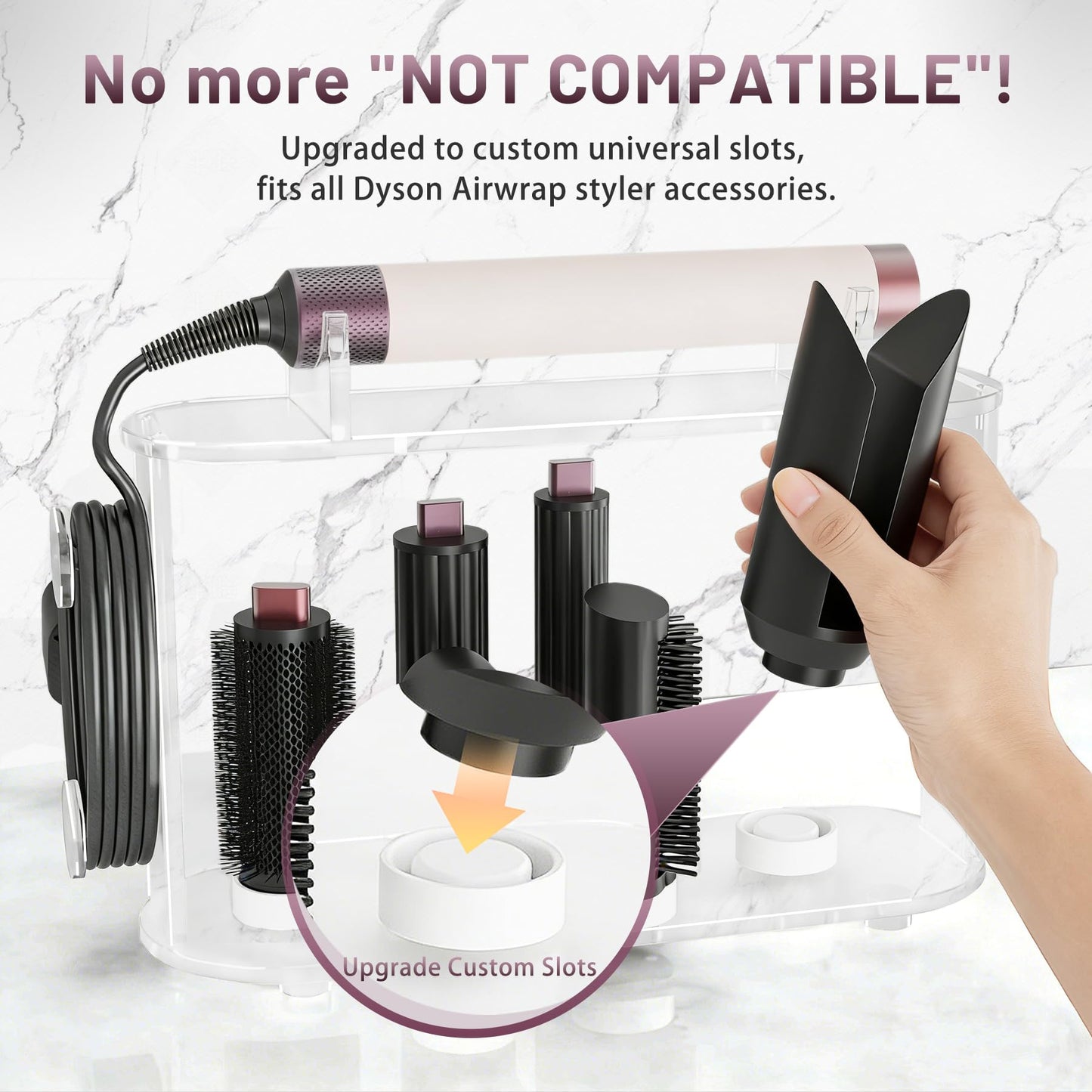 Affogato Acrylic Storage Holder Compatible with All Dyson Airwrap Styler Accessories, 6 Holes Countertop Organizer Stand for Diffuser Long Barrel Attachments for Bathroom