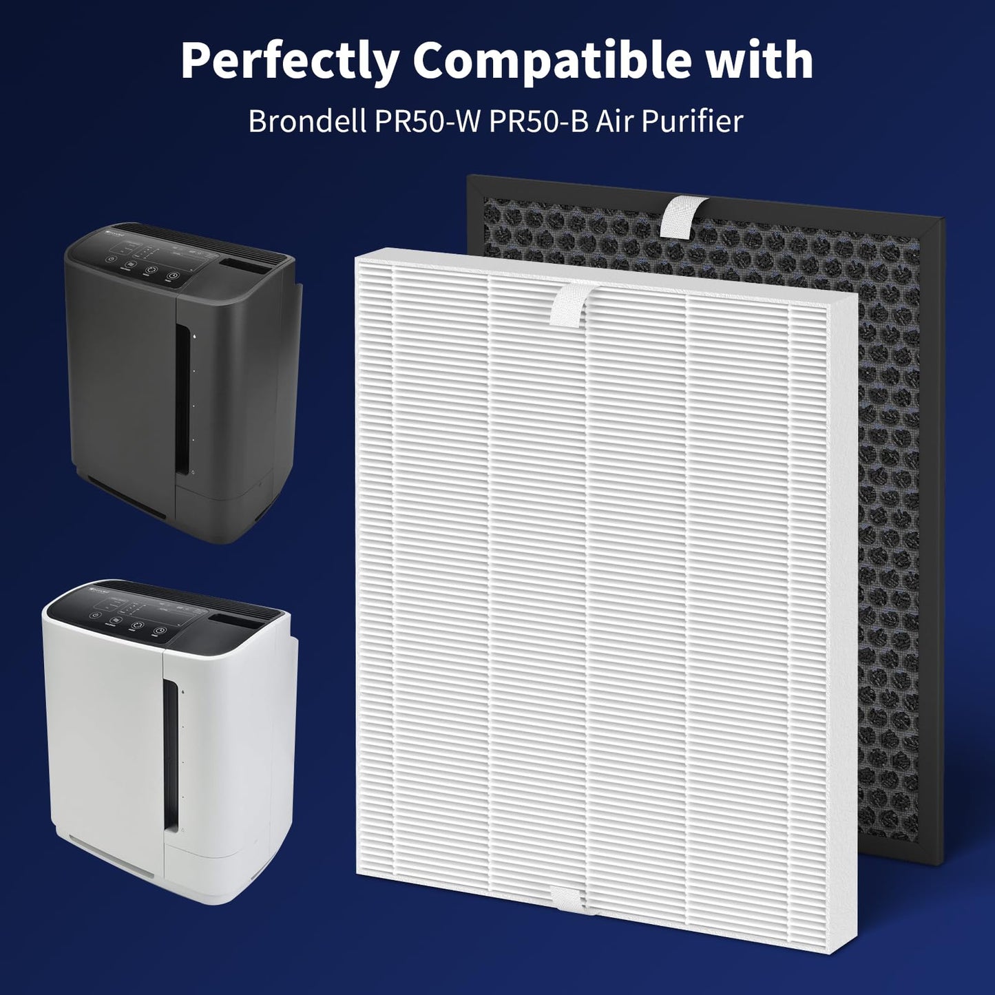 XBWW 2 Packs PRF-51 Replacement Filter Compatible with Brondell Revive PR50-B and PR50-W Air Cleaner Purifier and Humidifier 2-in-1 Main Filters and Activated Carbon Filter