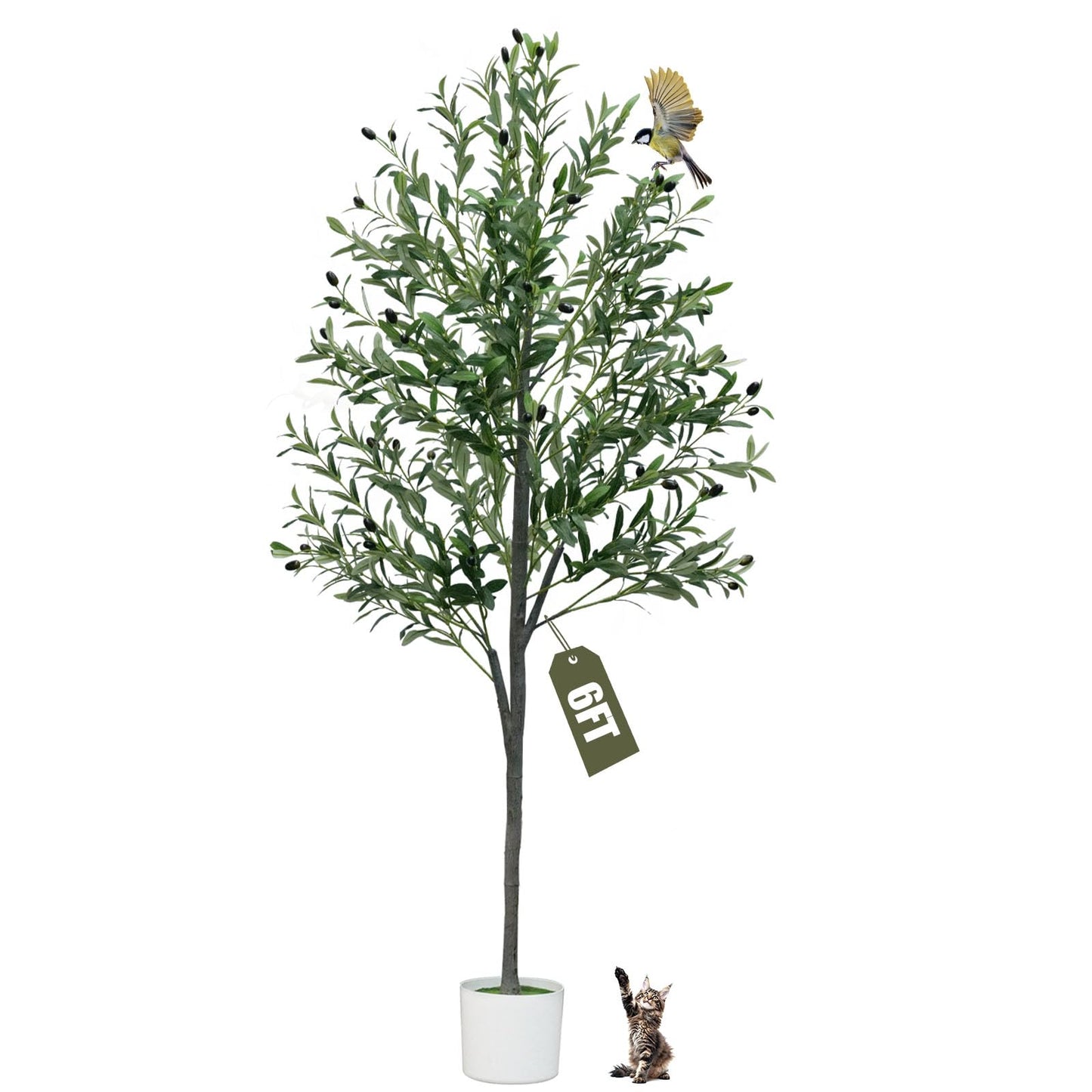 6FT Artificial Olive Tree,Artificial Plants Indoor,Faux Olive Tree Indoor with Natural Wood Trunk and Realistic Leaves and Fruits for Home Office Decor