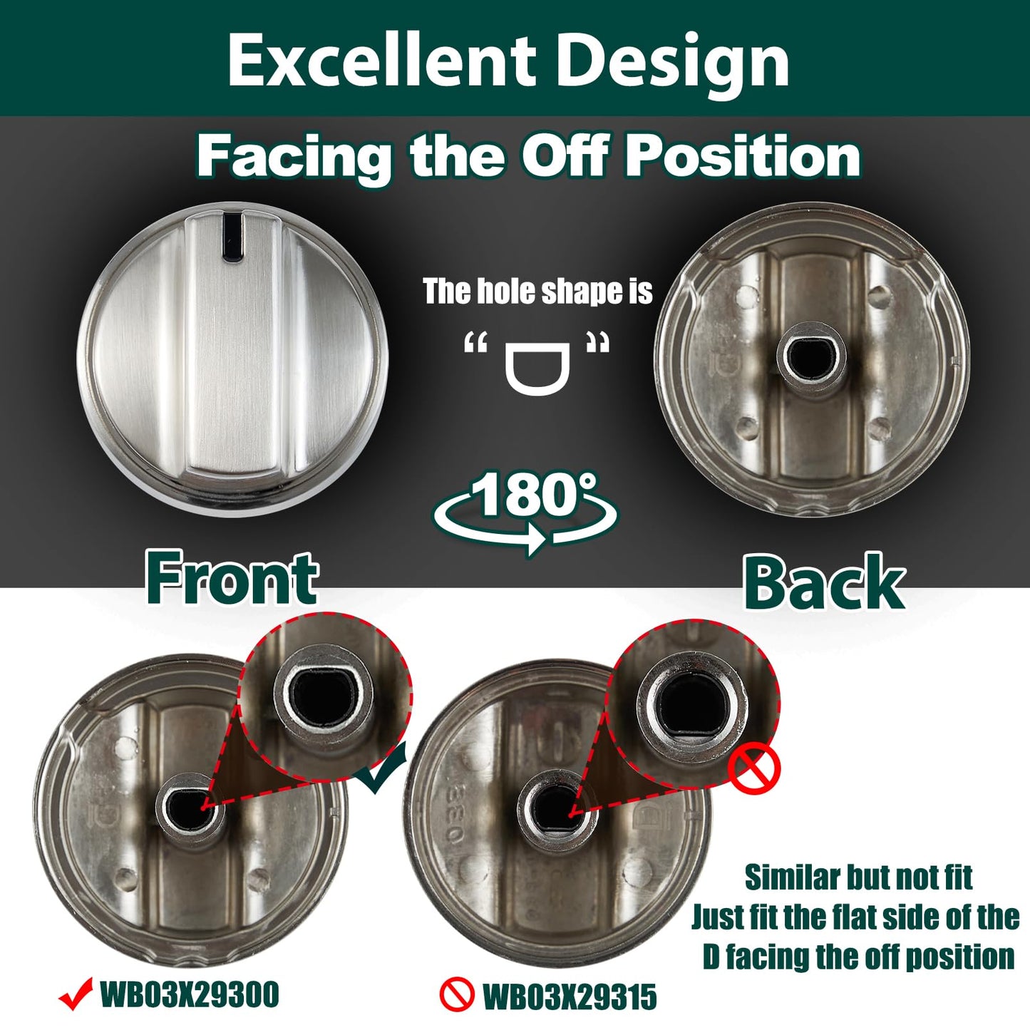 WB03X29300 Cooktop Knobs Replacement Parts for GE Gas Stove JGP3030SLSS 30 Inch Range Stainless Steel JGP3036SL1SS 36 Inch Oven Control Stove Top KIP 5T06 Metal Surface Burner Knobs 5 Pcs