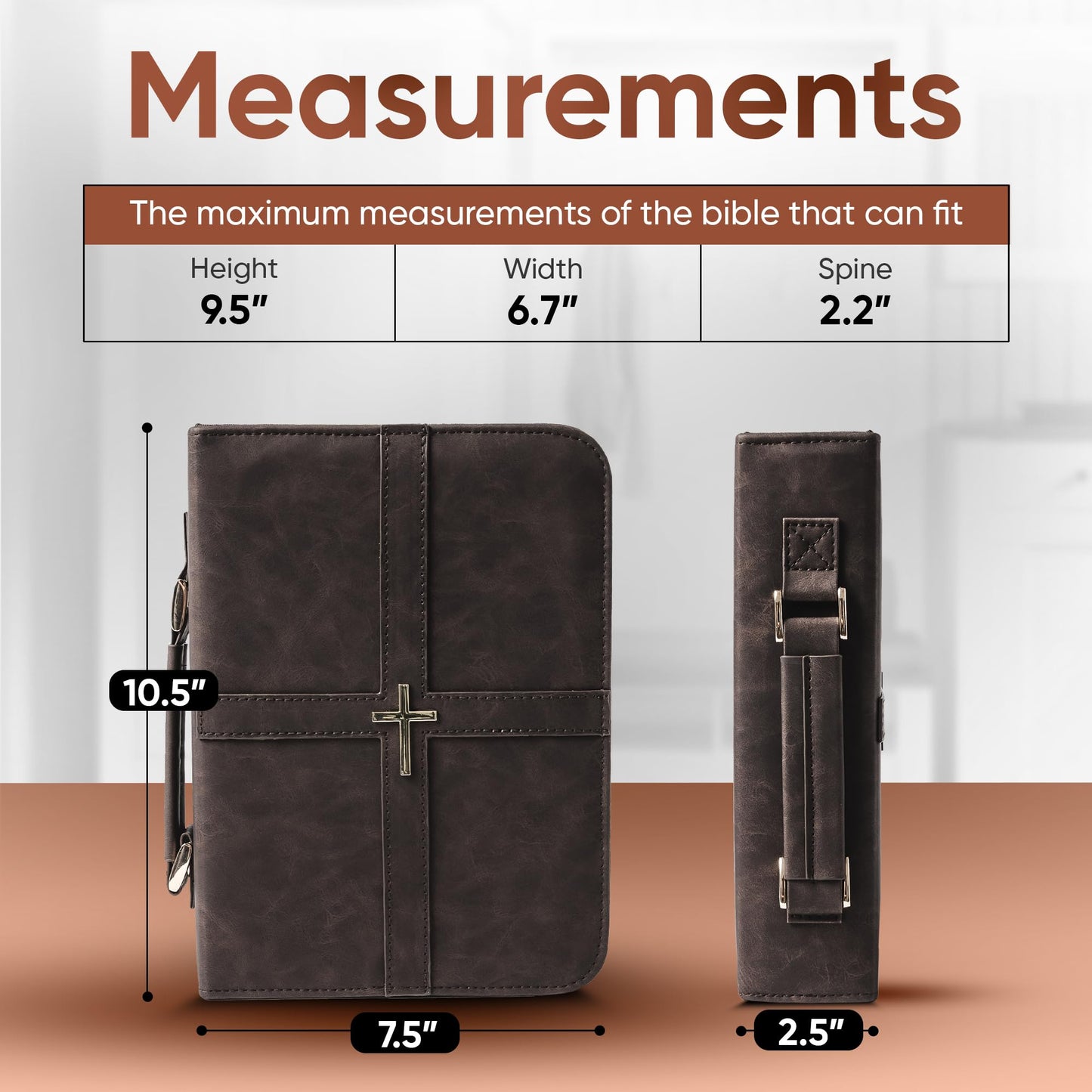 Bible Cover (U.S. Patent Pending), Discreet & Elegant Bible Case, Brown PU Leather Bible Cover, Cross Design Bible Bags, Strong and Sturdy Book Case, Includes Premium Bookmark