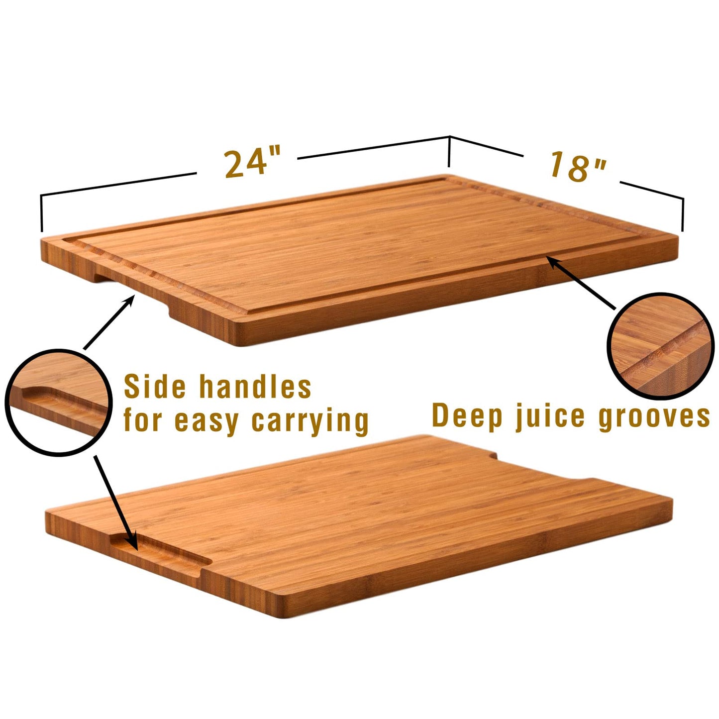 Allsum Extra Large Carbonized Bamboo Wood Cutting Boards for Kitchen, Huge Chopping Board with Juice Grooves & Handles Resisting to Warping and Cracking, Huge Charcuterie Boards, 24"L x 18"W