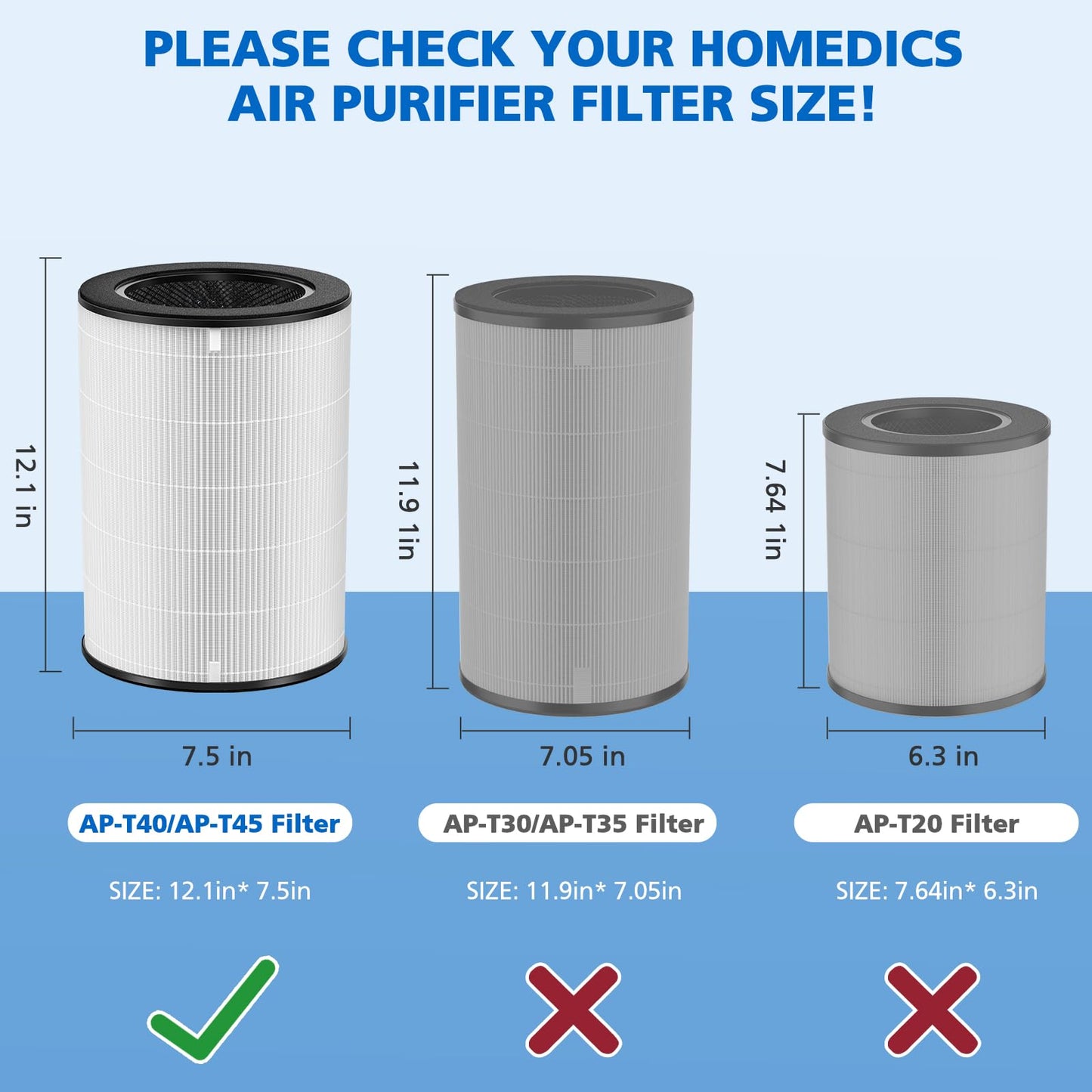 2 Pack AP-T45 AP-T40FL HEPA Replacement Filter Compatible with 1461901 Homedics 5 in 1 Total Clean Air Purifier 1461901 Replacement Filter, AP-T40, AP-T43, AP-T45-BK and AP-T45-WT,Costco 1461901