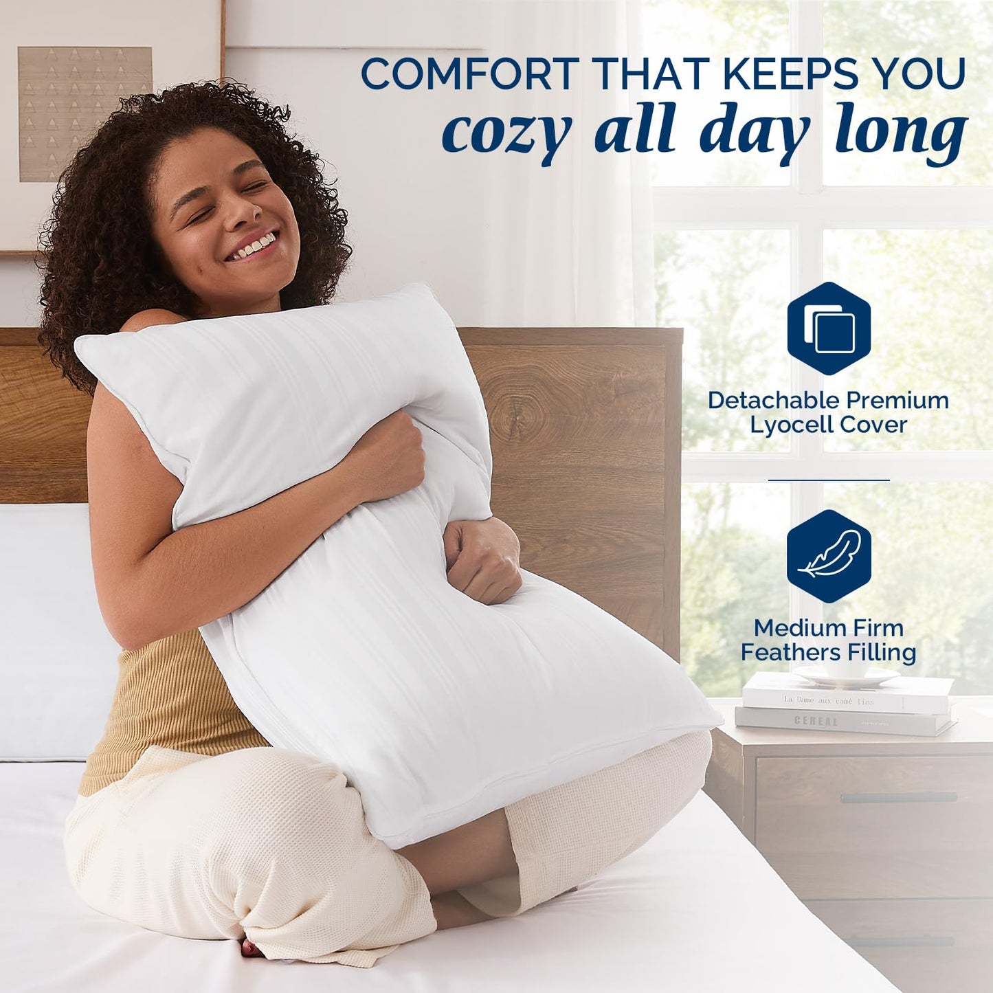 downluxe Goose Feather and Down Pillows - Hotel Collection Feather Pillows Set of 2 for Back, Stomach or Side Sleepers, Queen Size (20"x28")