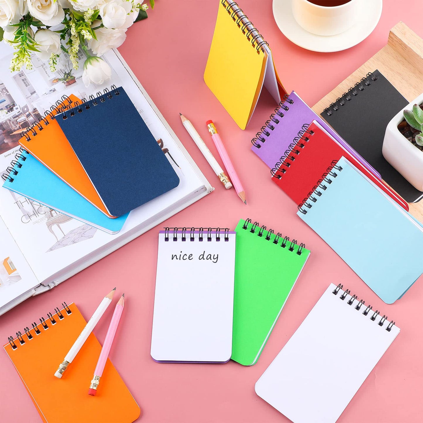 Kisston 120 Pcs Top Bound Memo Books Bulk Memo Notebooks 25 Sheets/pad Mini Memorandum Small Wirebound Spiral Notepad Paper Pocket Notebook for Home Office(3 x 5 Inch,Classic Color)