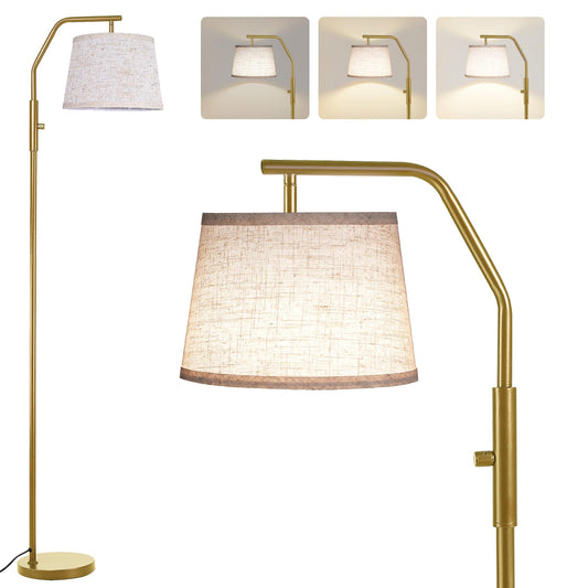 SUNMORY Floor Lamps for Living Room, 9W Bulb Included, Lamp for Bedroom with Adjust Head, Standing Lamp with Rotary Switch, 0-100% Dimmable Floor Lamp for Living Room Bedroom Office Nursery, Gold.