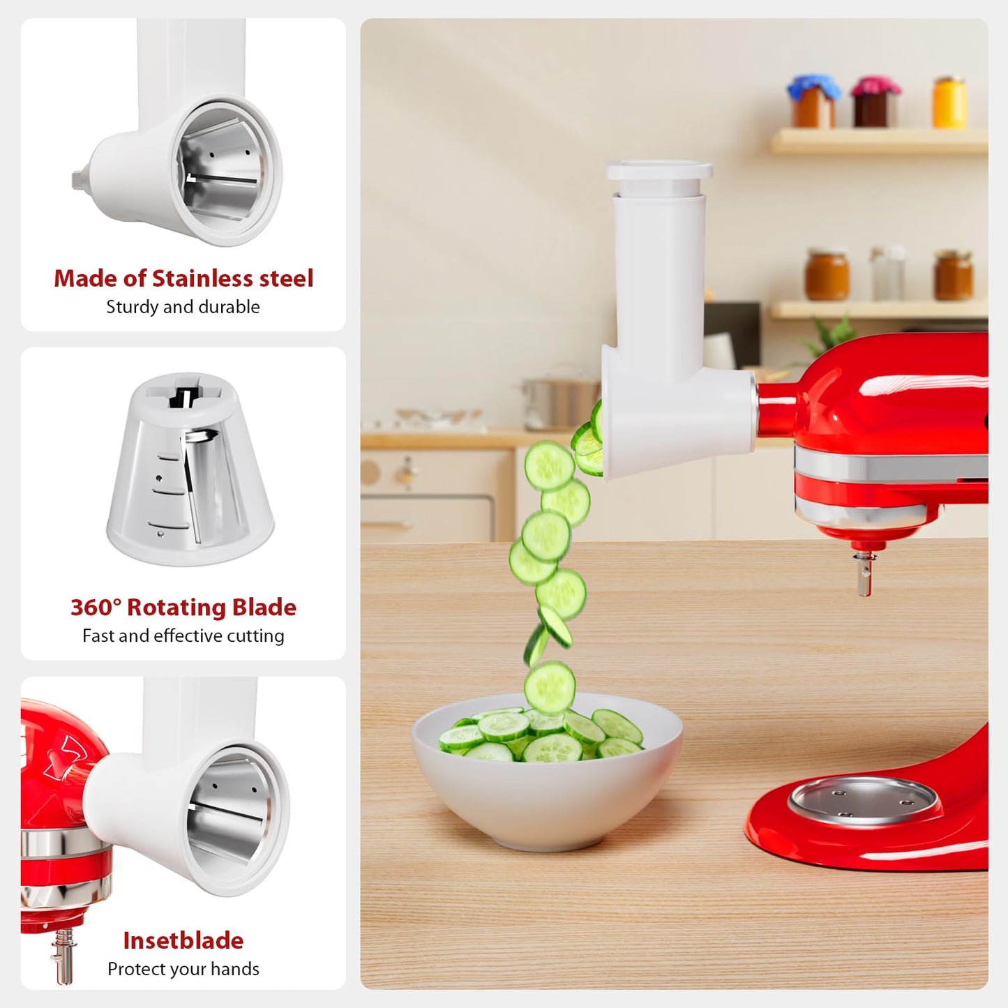 21Pcs Meat Grinder & Cheese Grater Attachment for KitchenAid Stand Mixer, with 4 Grinding Plates, Metal Sausage Stuffer Tubes, 4 Slicer Shredder Attachment, Kitchen Aid Accessories and Attachments