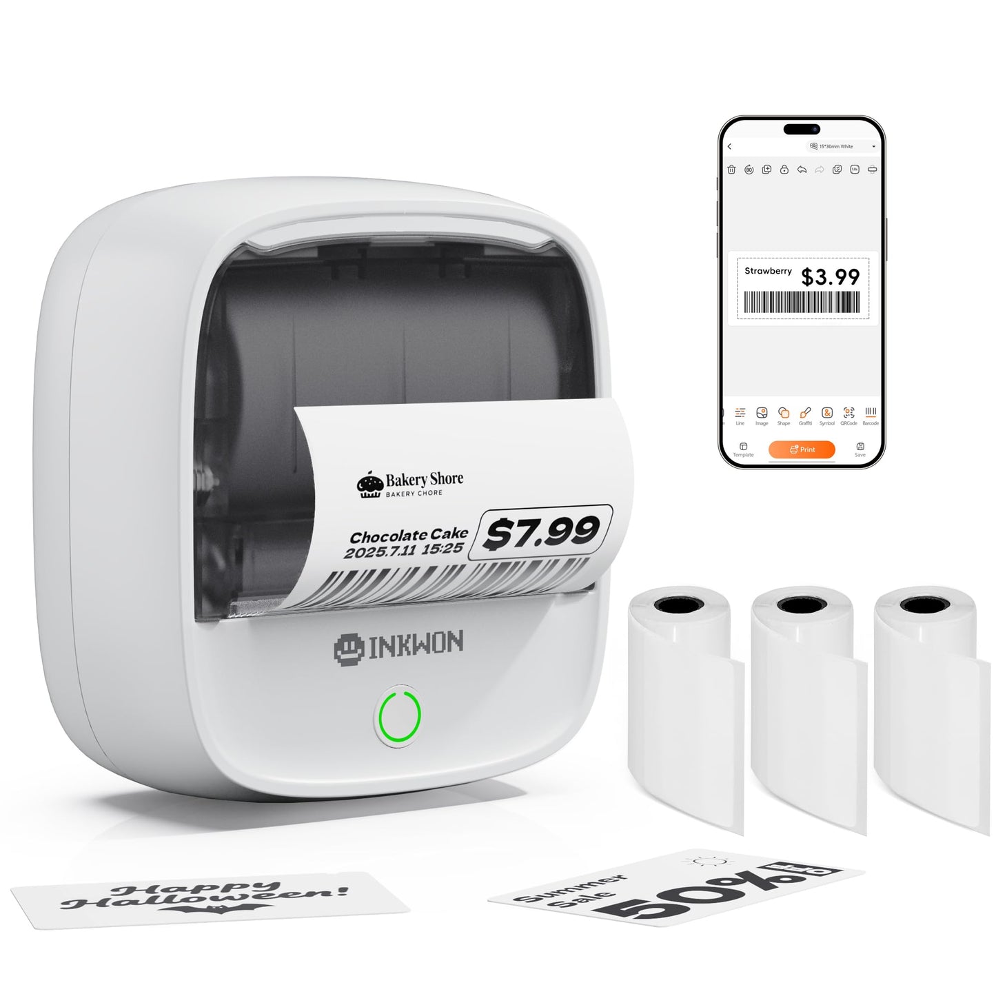 InkWon B21 Label Maker Machine with 3 Tapes, 2-Inch Wide Waterproof Tape, Bluetooth Portable Label Maker for Small Business, Office, Home, School Organization