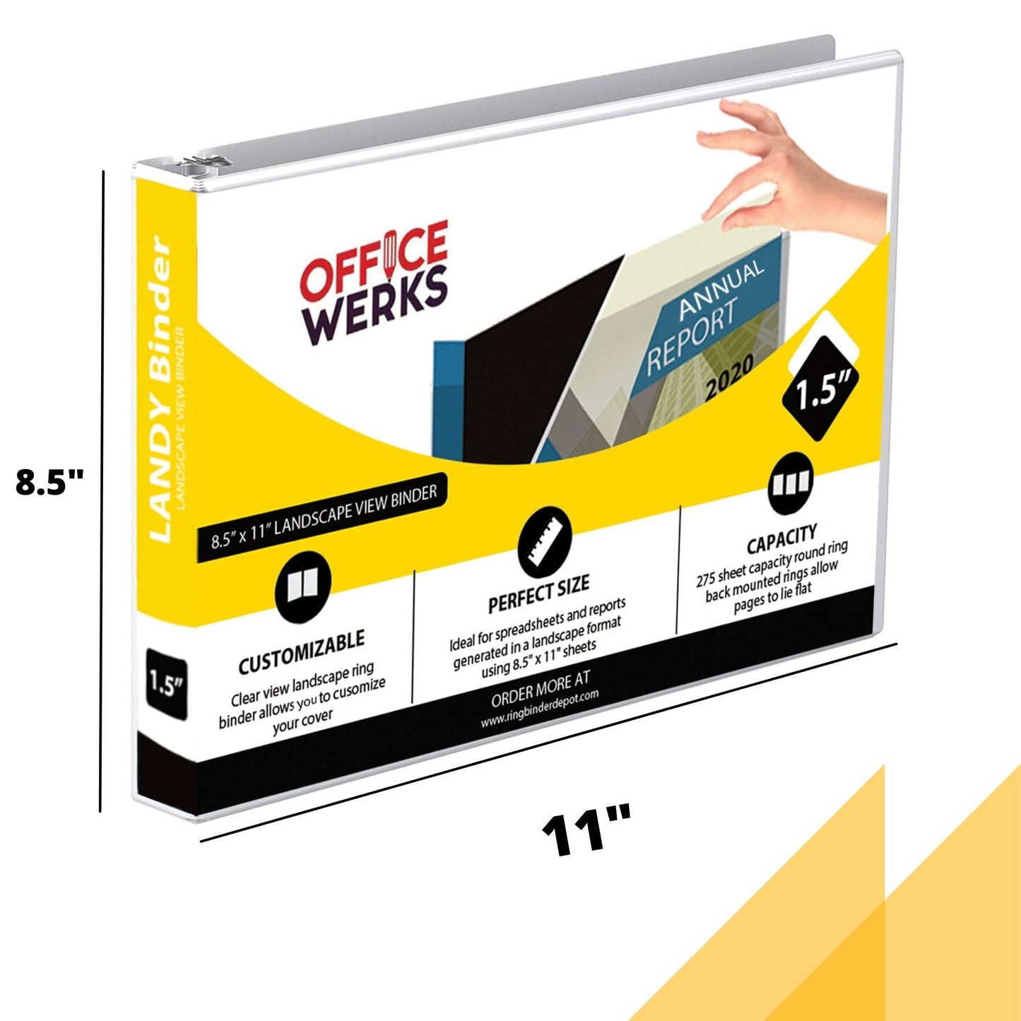 4 Pack of 8.5" X 11" Landscape View Binder, 3-Ring 1.5 Inch Capacity Round Ring, White Horizontal Formatted with Clear Cover Pockets for Documents, Spreadsheets, Projects and More