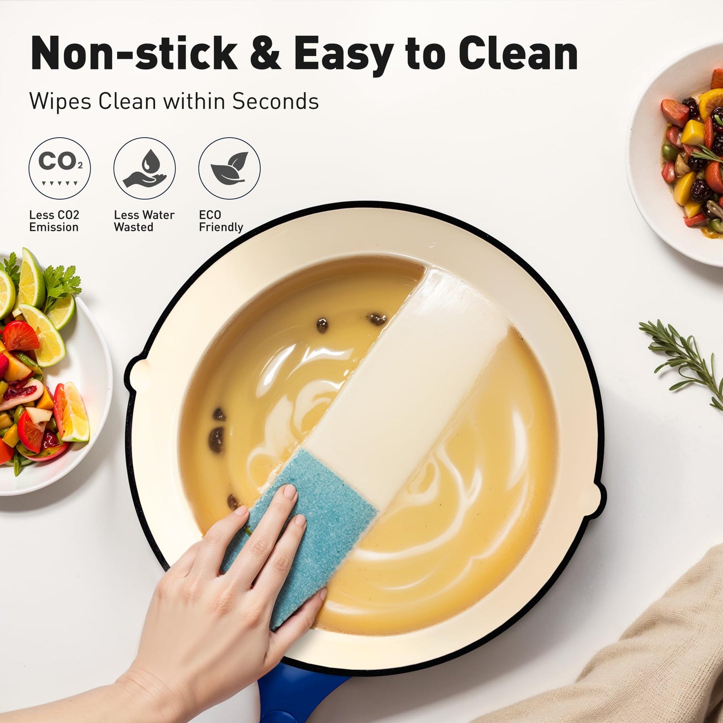 MAISON ARTS Enamel Cast Iron 7 Piece Cookware Set, Dutch Oven Pot with Lid, Blue Non Stick Pots and Pans set, Oven Safe up to 500°F