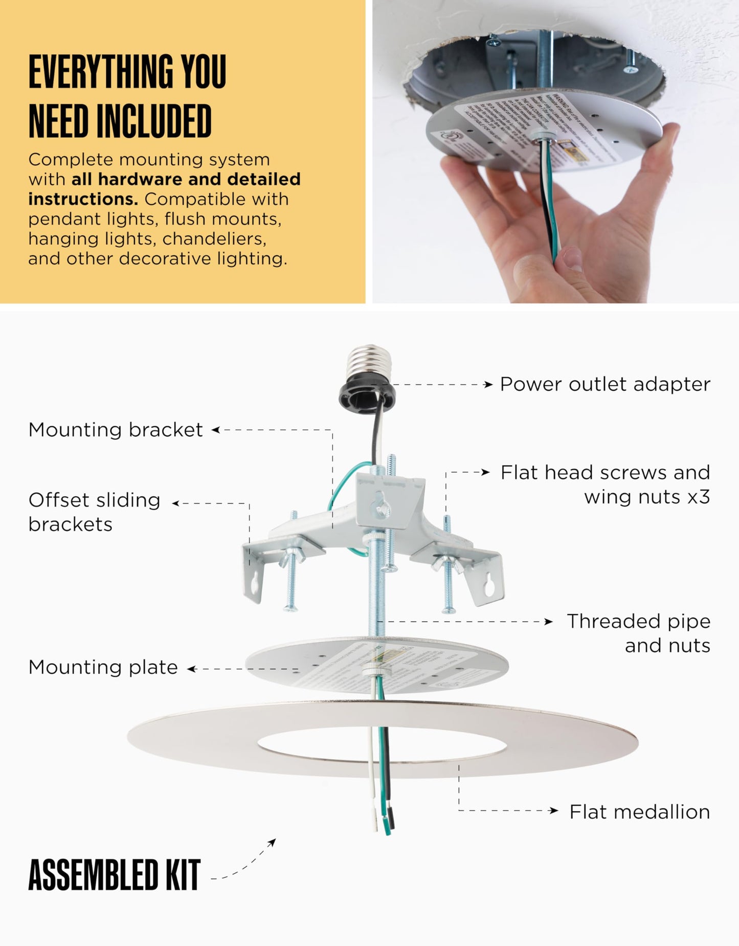 The Can Converter R56 Recessed Can Light Conversion Kit w/ 7"¾ Flat Steel Ceiling Medallion - Home Improvement for 5" & 6" Cans, Converter Kit for Ceiling Fan & Light Fixture, UL Certified, White