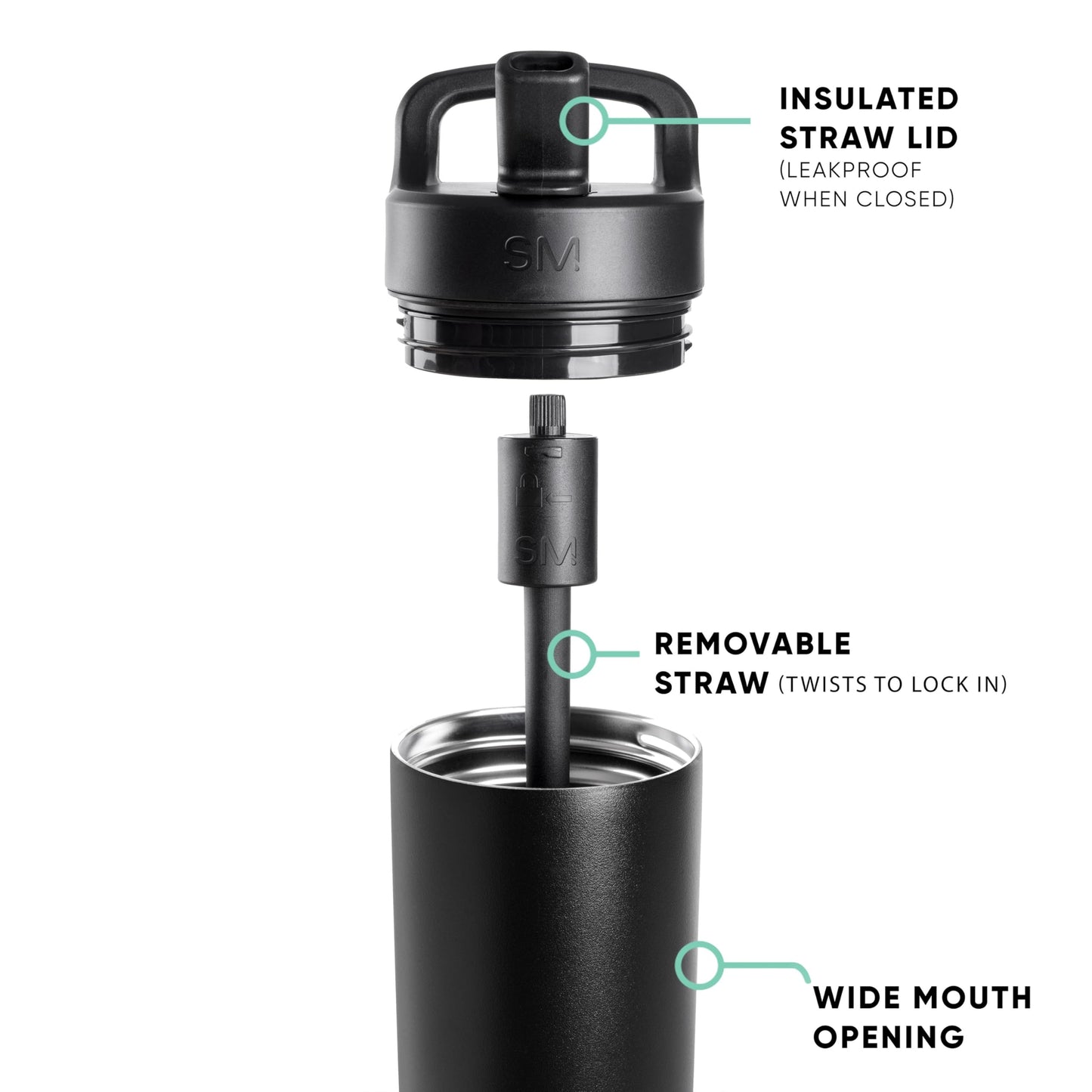 Simple Modern Water Bottle with Straw lid | Insulated Stainless Steel Thermos | Reusable Travel Water Bottles for Gym & Sports | Leak Proof & BPA Free | 24oz, Sea Glass Sage
