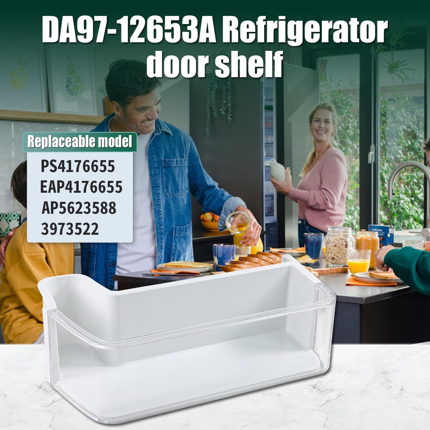 Refrigerator Door Shelf Bin DA97-12653A Compatible with Samsung Refrigerator,Replaces 3973523 PS4176656 EAP4176656 AP5622629,Fit for RF265BEAESG, RF265BEAESR,RF263TEAE, RF263BEAE